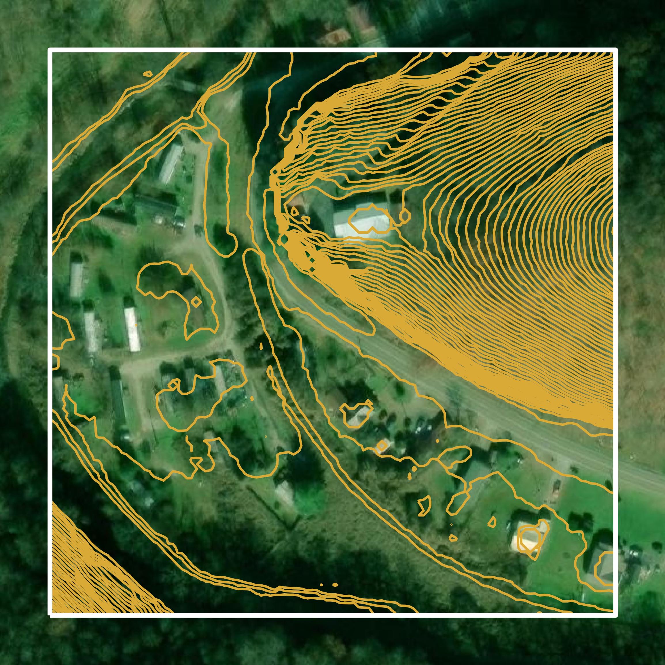 This image shows a contour map in Floyd County created using GIS data in Equator.