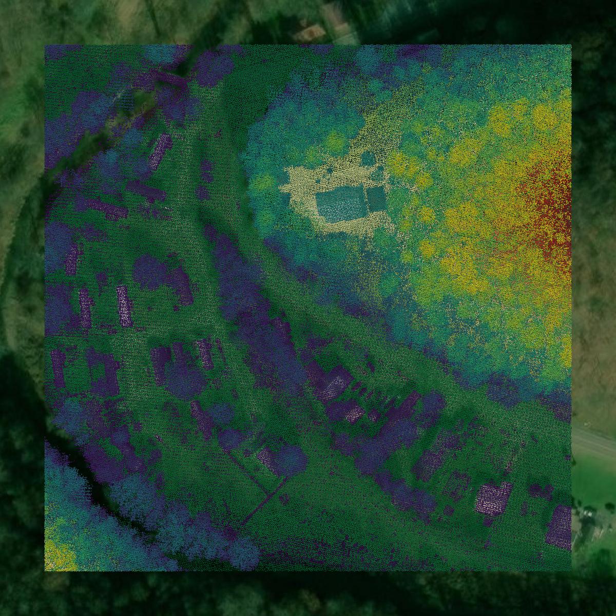 This image shows a LiDAR point cloud in Floyd County created using GIS data in Equator.