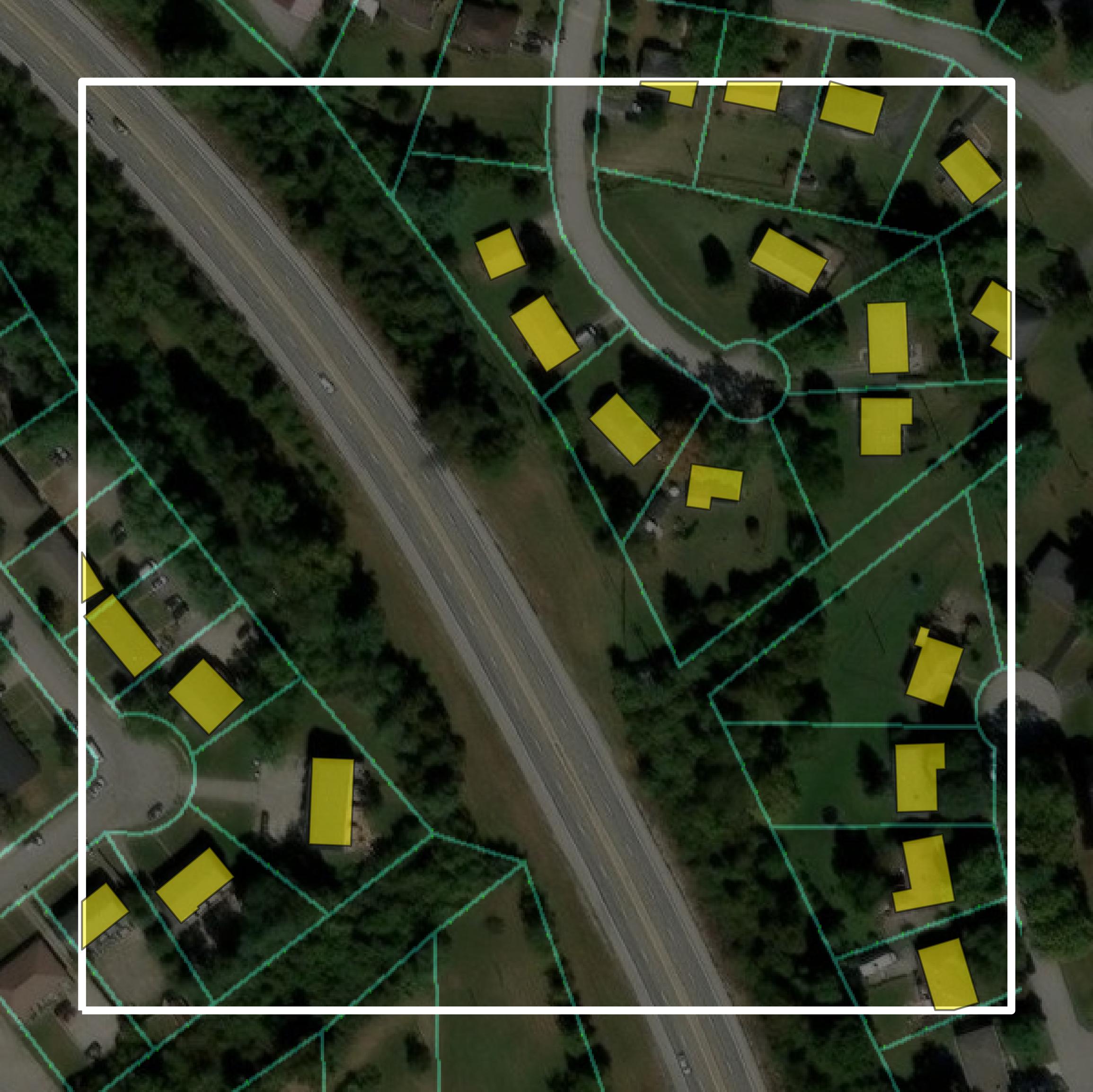 This image shows parcel and building data in Franklin County created using GIS data in Equator.