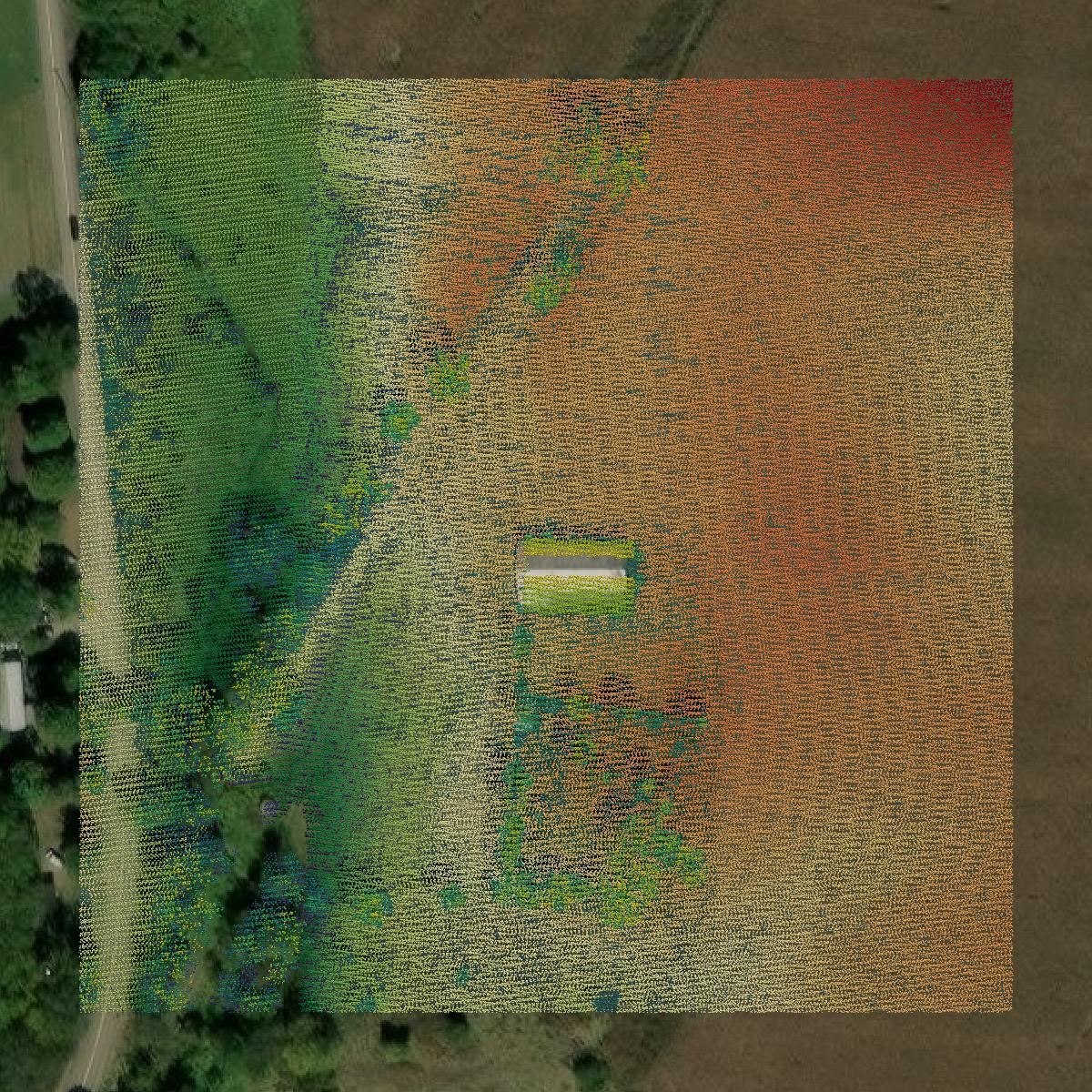 This image shows a LiDAR point cloud in Franklin County created using GIS data in Equator.