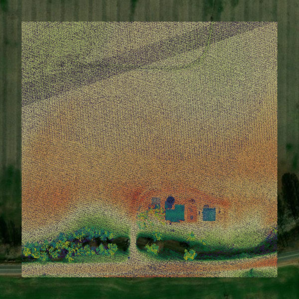 This image shows a LiDAR point cloud in Fulton County created using GIS data in Equator.