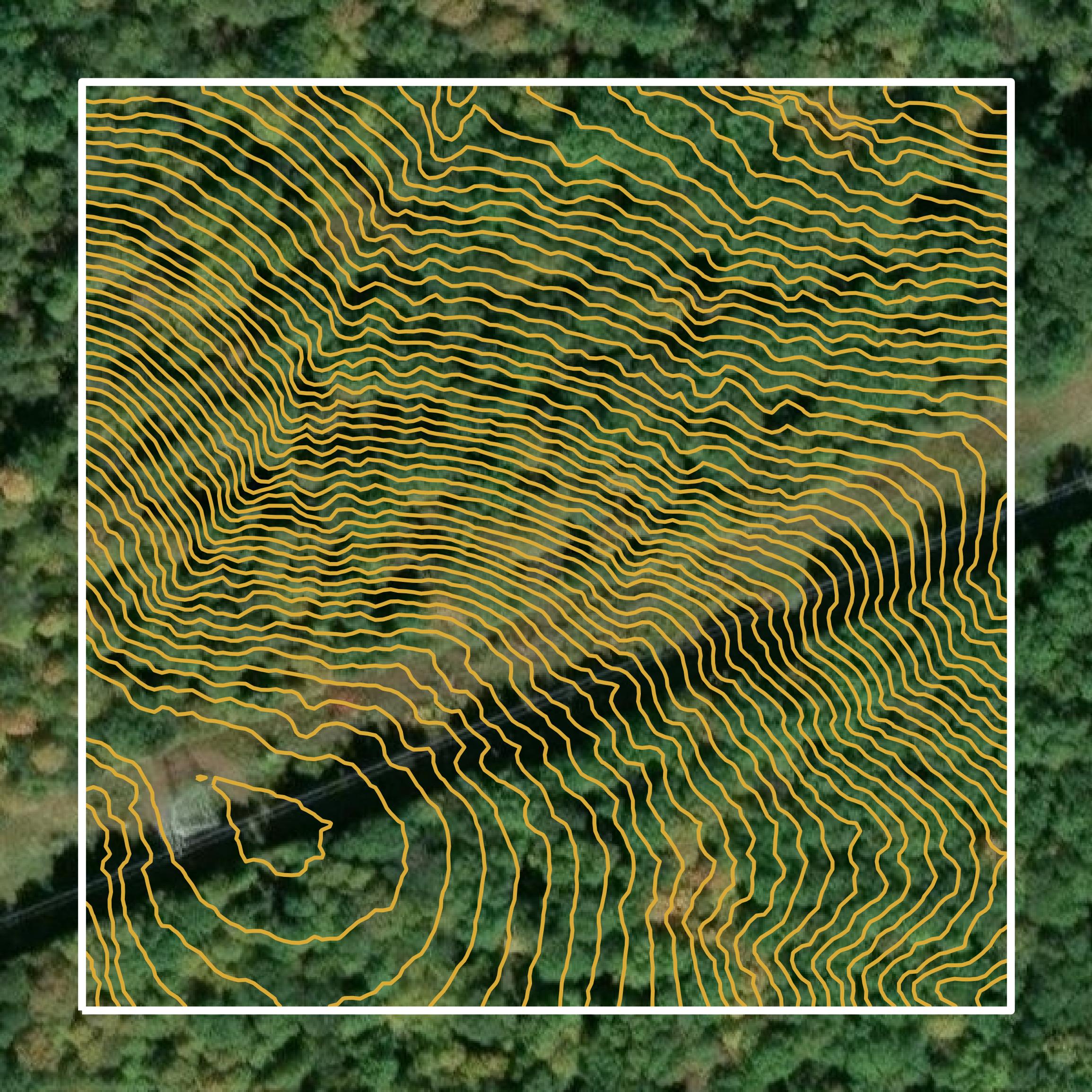 This image shows a contour map in Gallatin County created using GIS data in Equator.