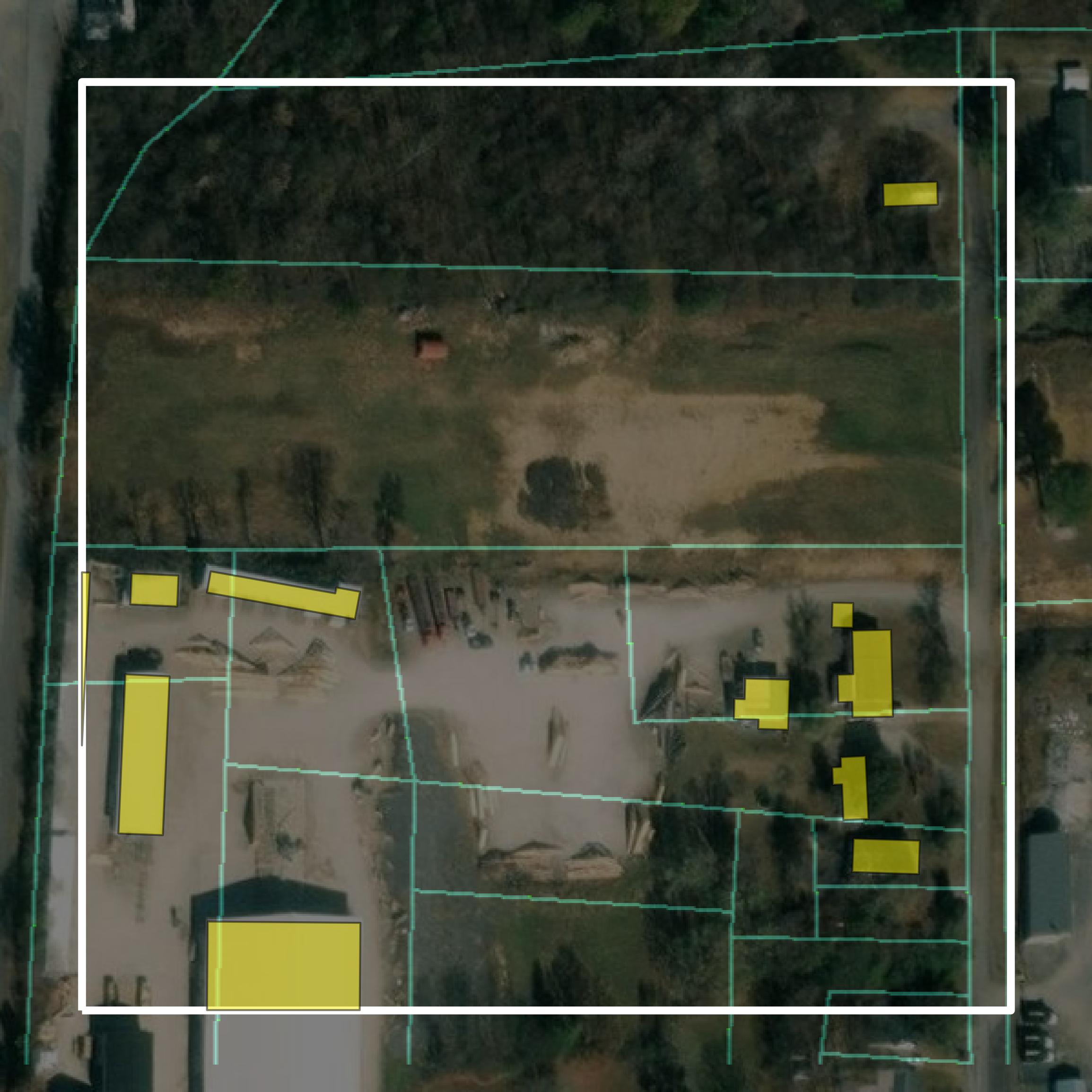 This image shows parcel and building data in Graves County created using GIS data in Equator.
