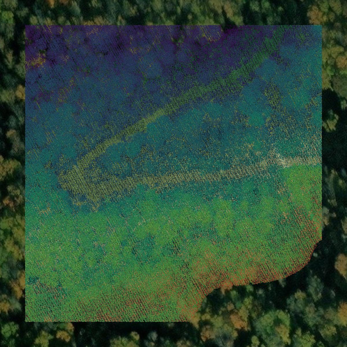 This image shows a LiDAR point cloud in Harlan County created using GIS data in Equator.