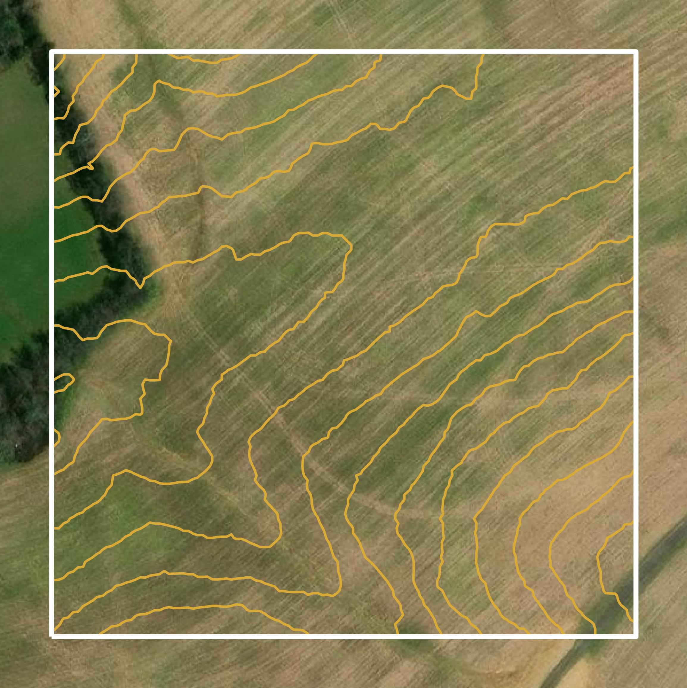This image shows a contour map in Harrison County created using GIS data in Equator.