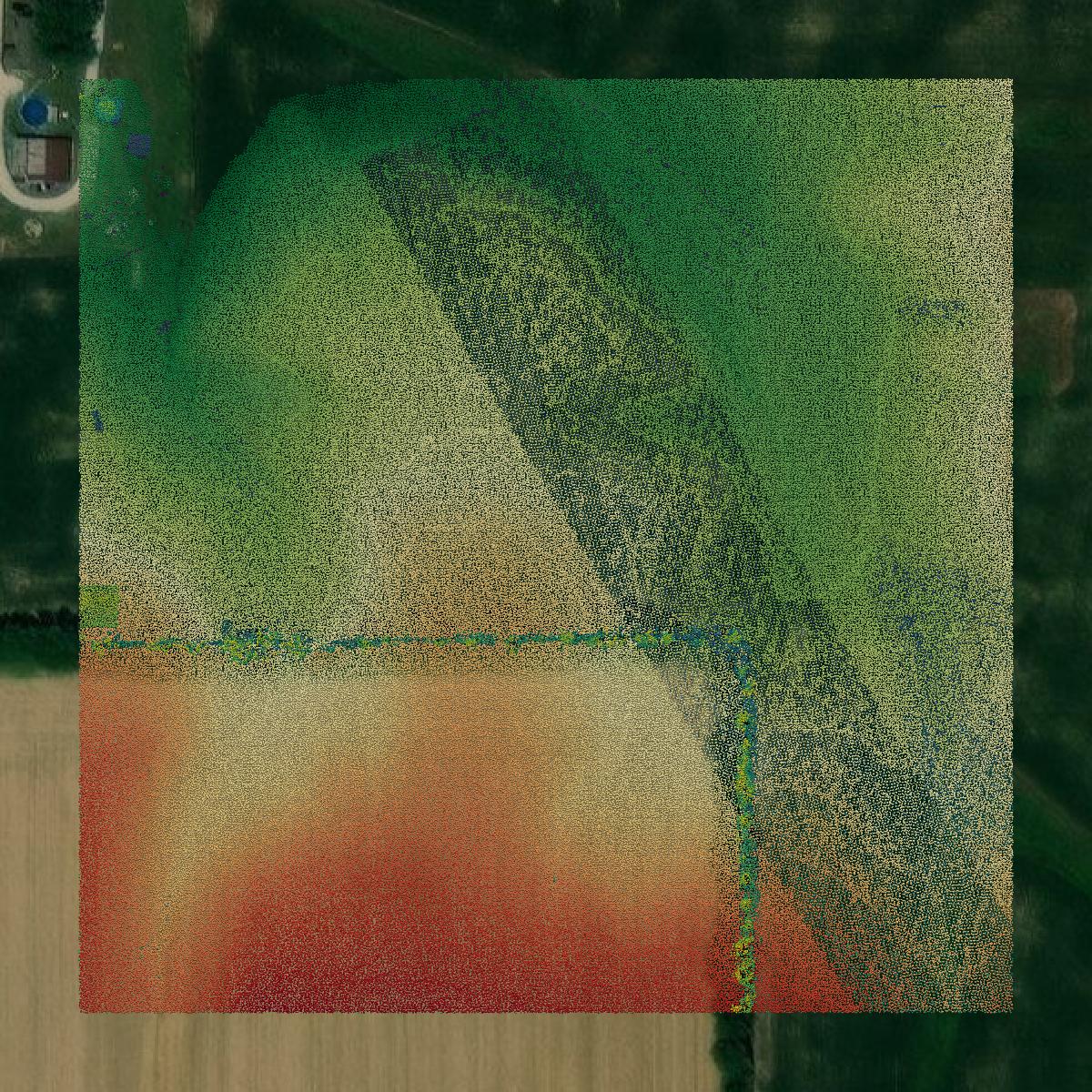 This image shows a LiDAR point cloud in Hickman County created using GIS data in Equator.