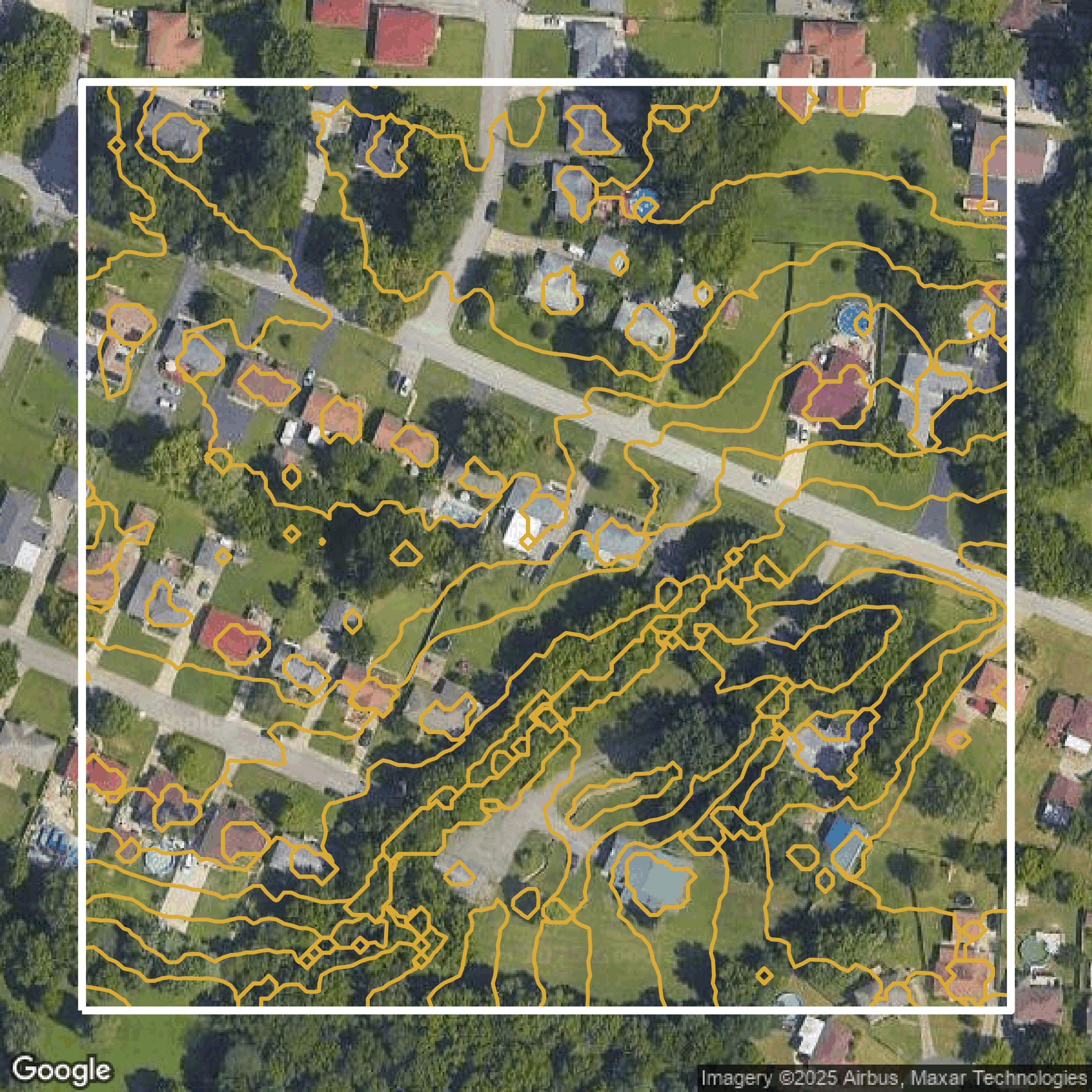 This image shows a contour map in Jefferson County created using GIS data in Equator.