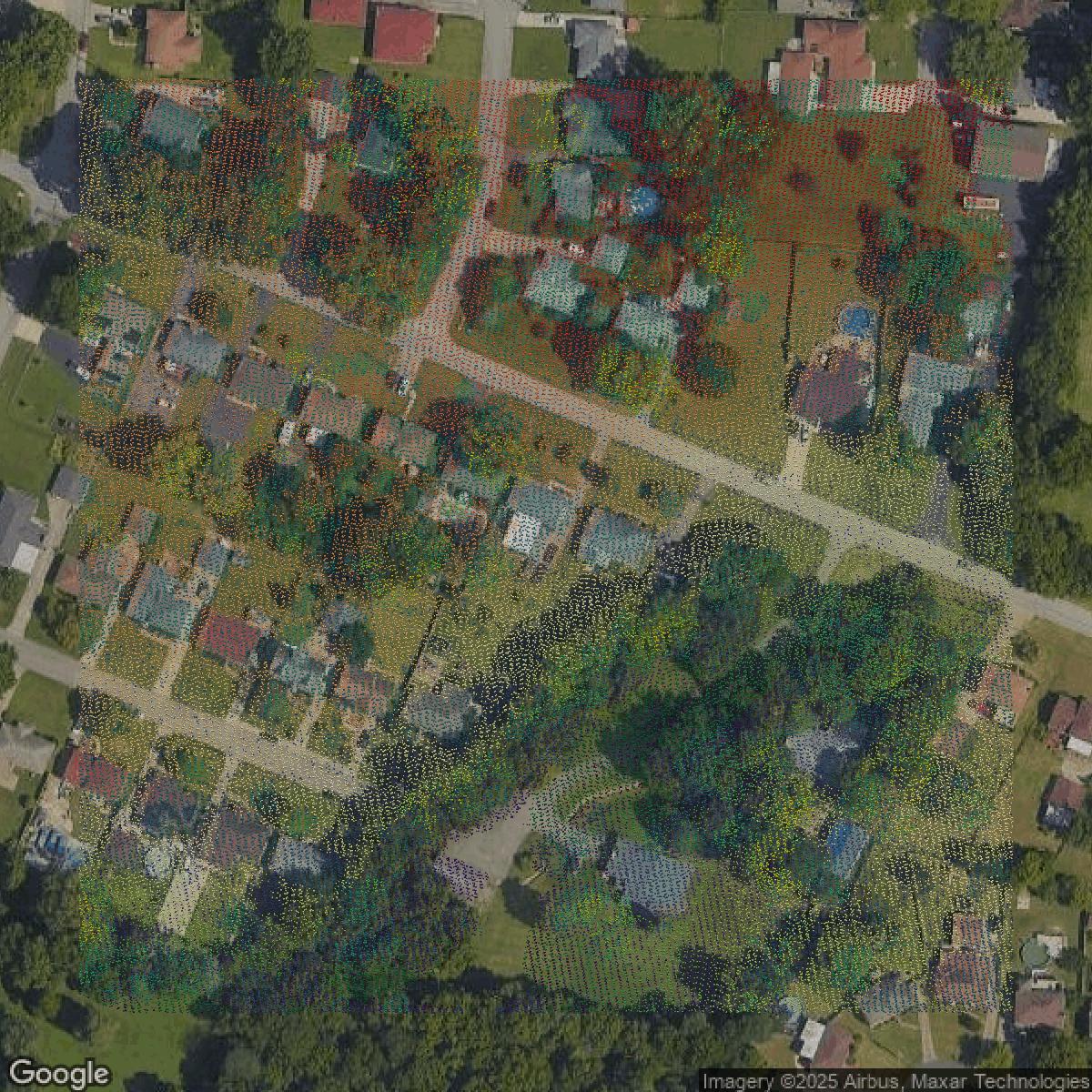 This image shows a LiDAR point cloud in Jefferson County created using GIS data in Equator.