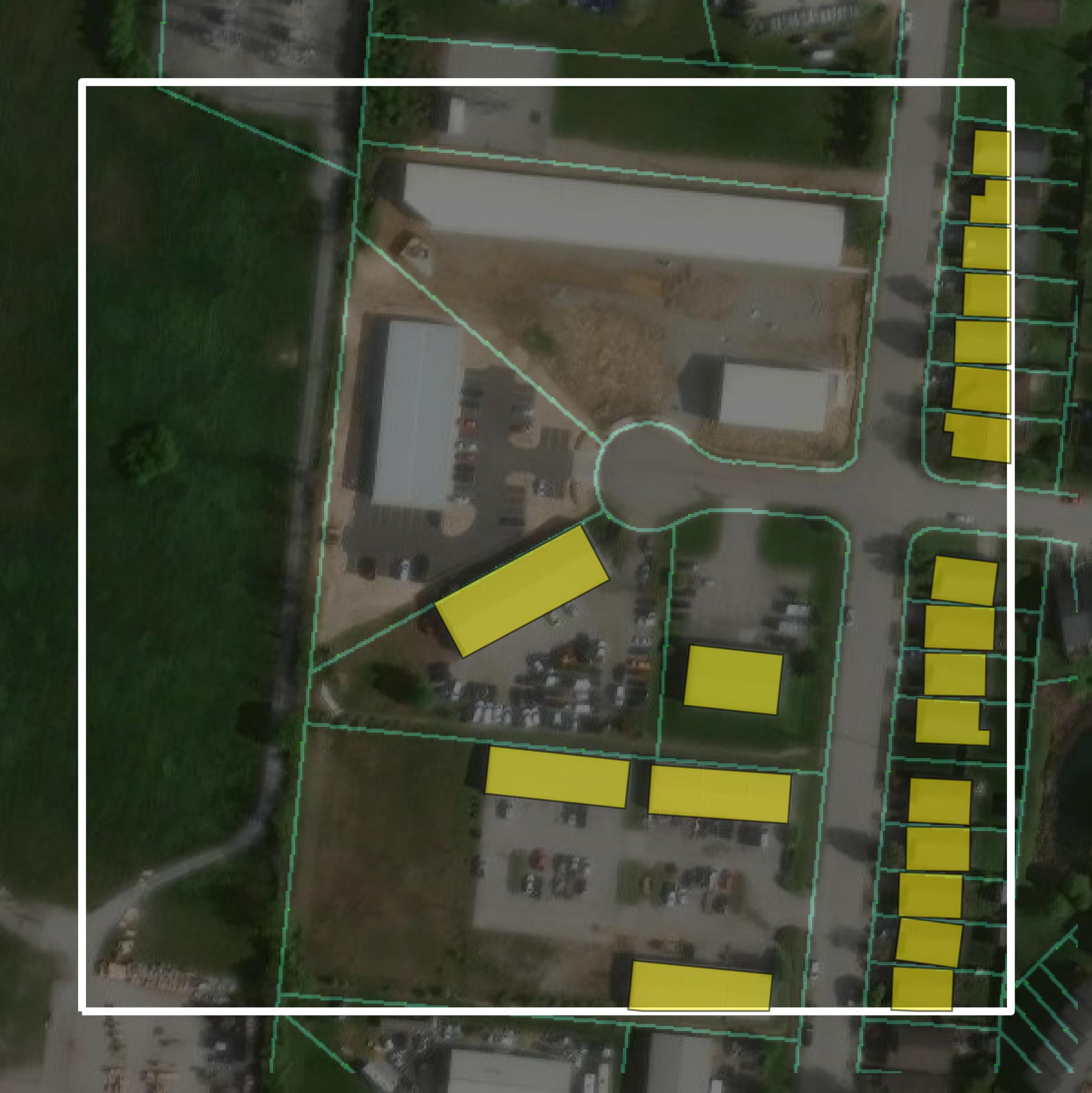 This image shows parcel and building data in Jessamine County created using GIS data in Equator.