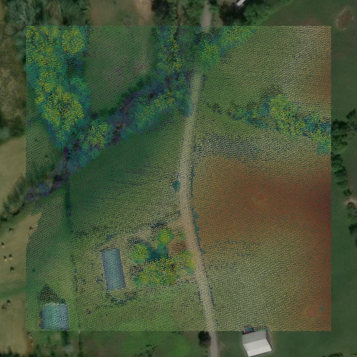 This image shows a LiDAR point cloud in Jessamine County created using GIS data in Equator.