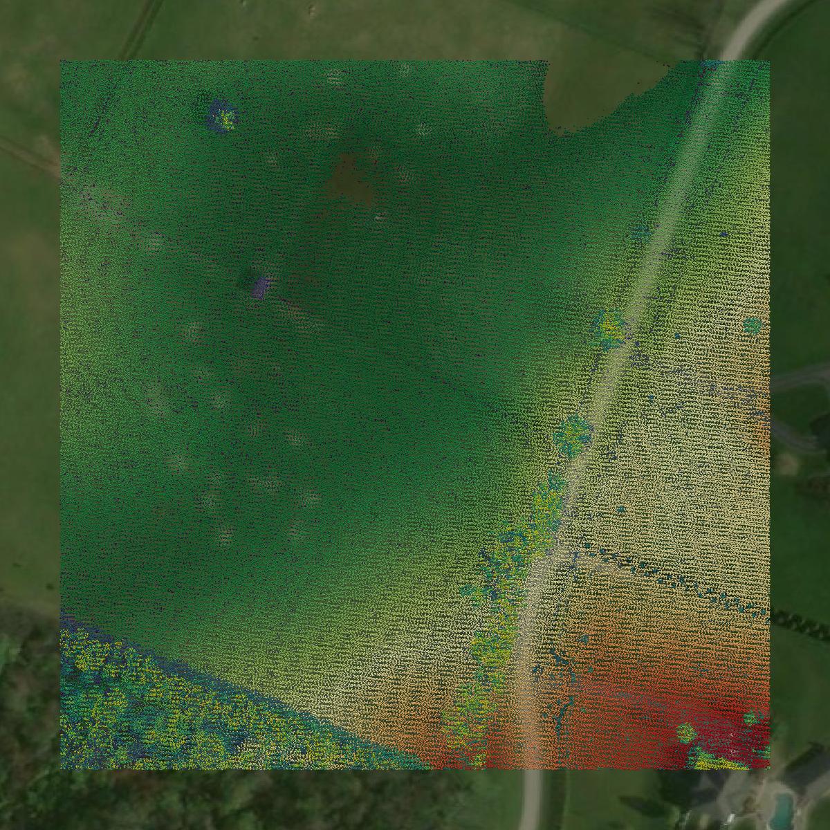 This image shows a LiDAR point cloud in Jessamine County created using GIS data in Equator.