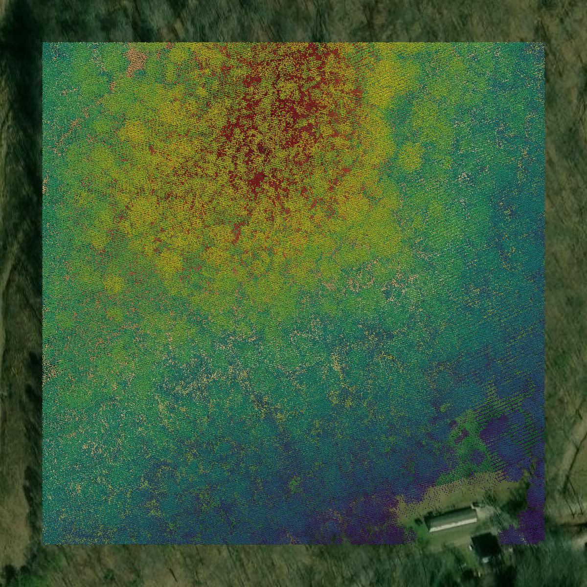 This image shows a LiDAR point cloud in Johnson County created using GIS data in Equator.