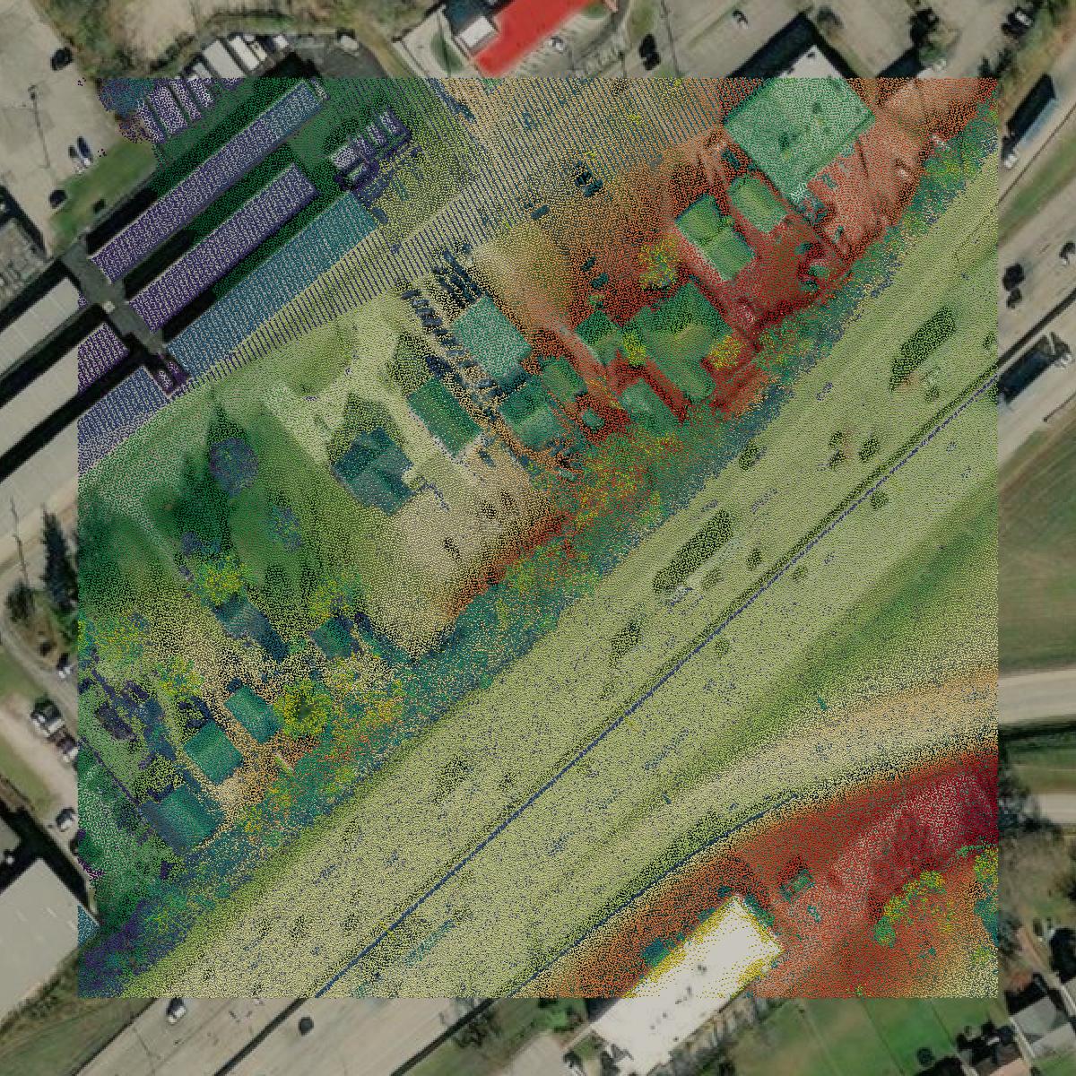 This image shows a LiDAR point cloud in Kenton County created using GIS data in Equator.