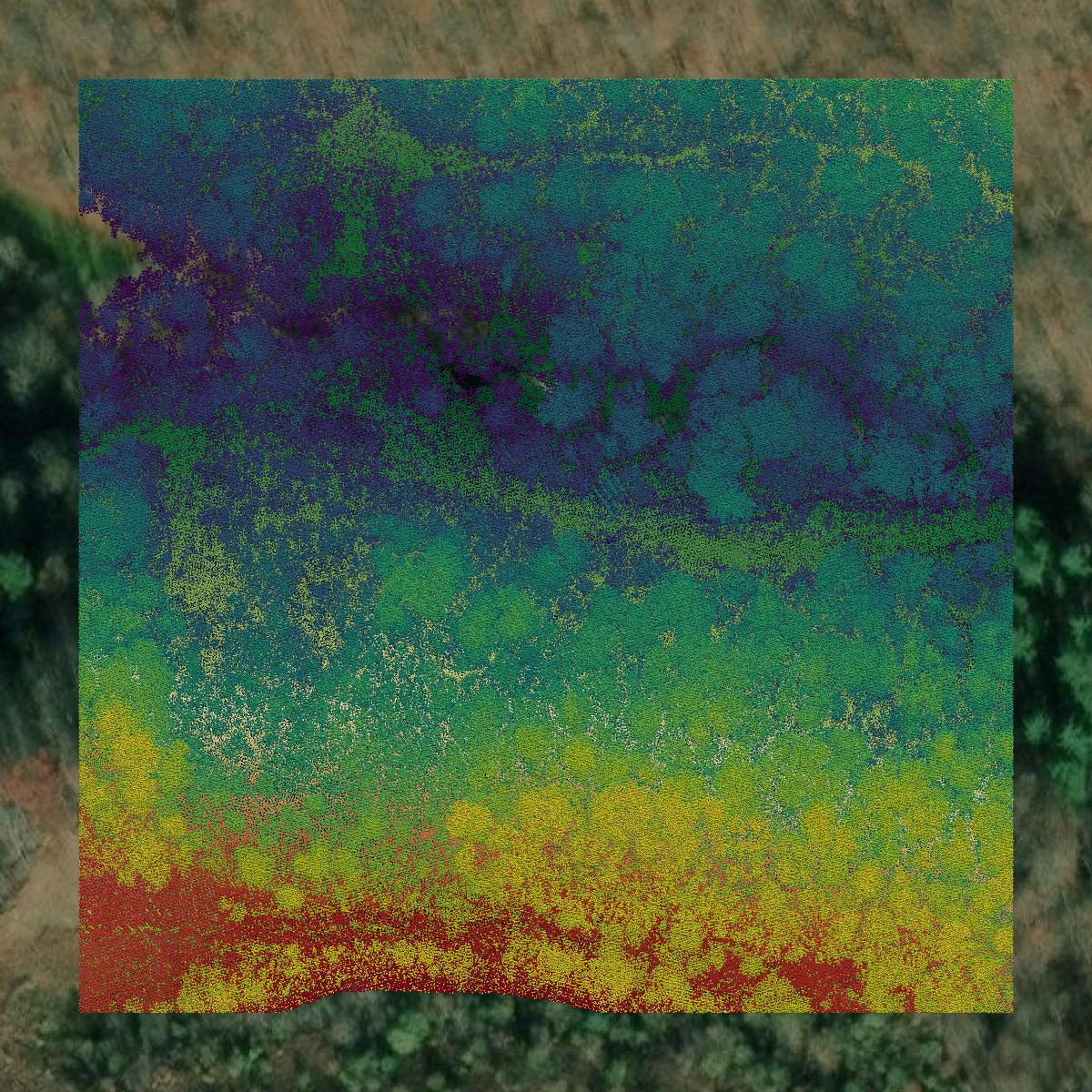 This image shows a LiDAR point cloud in Knott County created using GIS data in Equator.