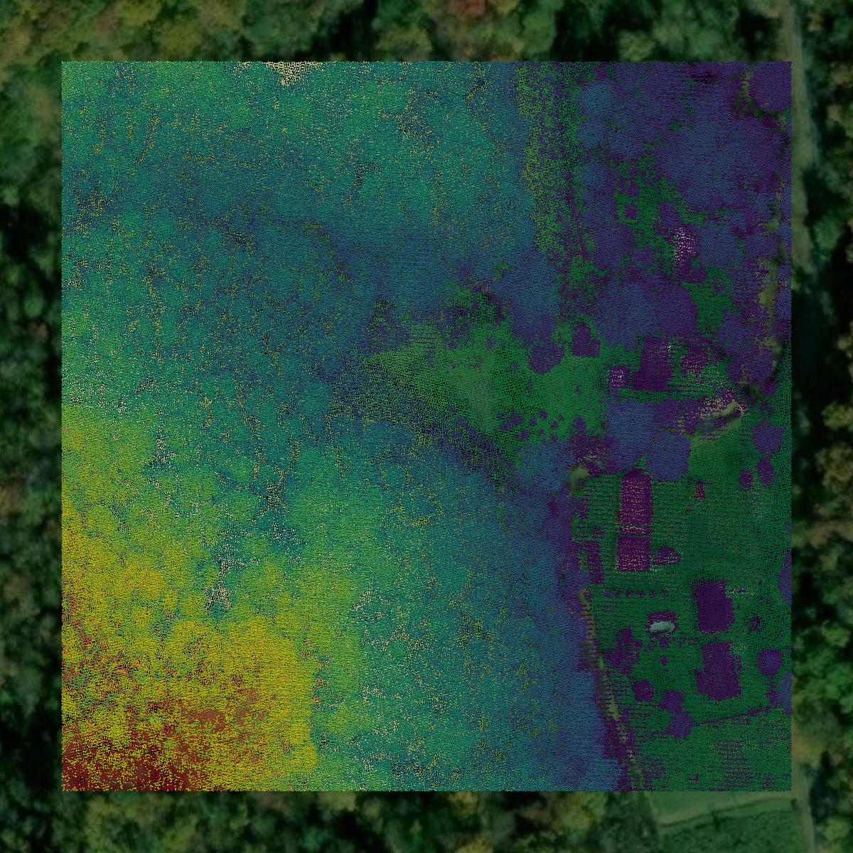 This image shows a LiDAR point cloud in Knott County created using GIS data in Equator.