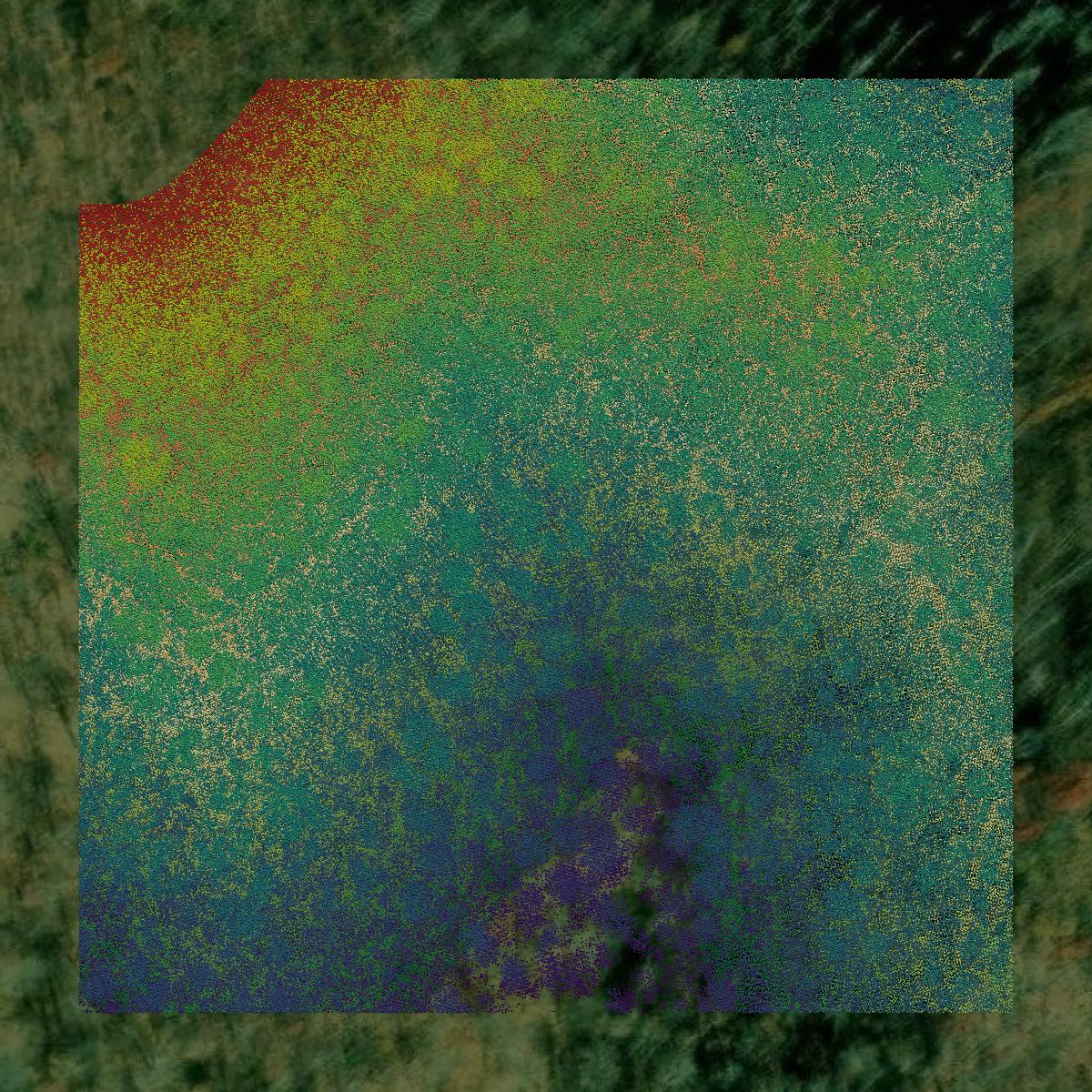 This image shows a LiDAR point cloud in Knox County created using GIS data in Equator.