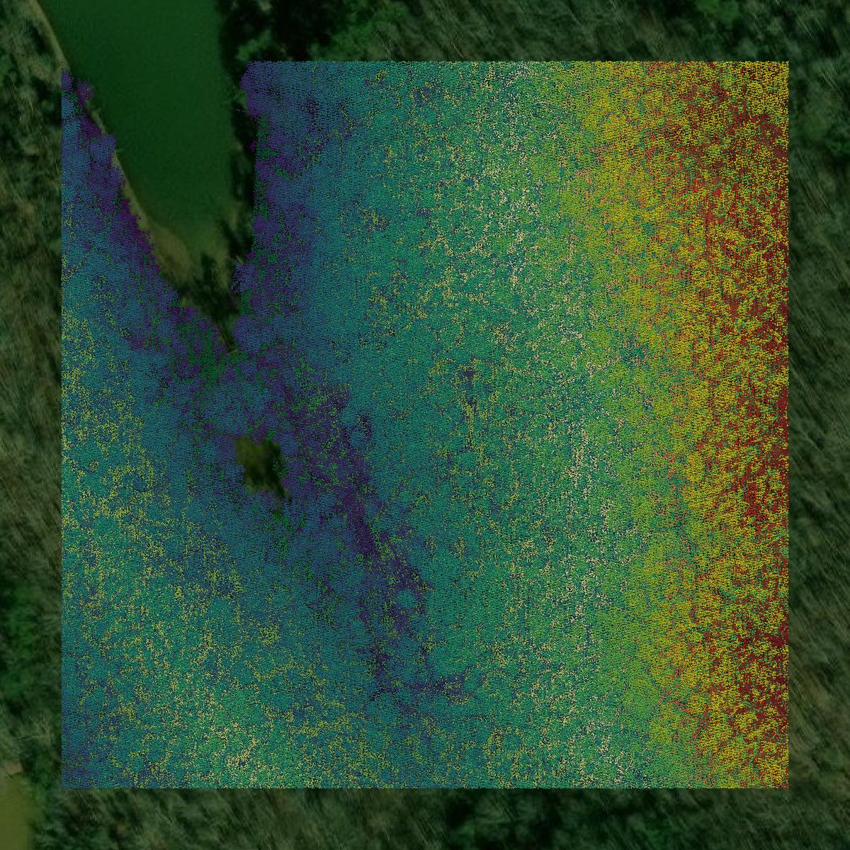 This image shows a LiDAR point cloud in Lawrence County created using GIS data in Equator.