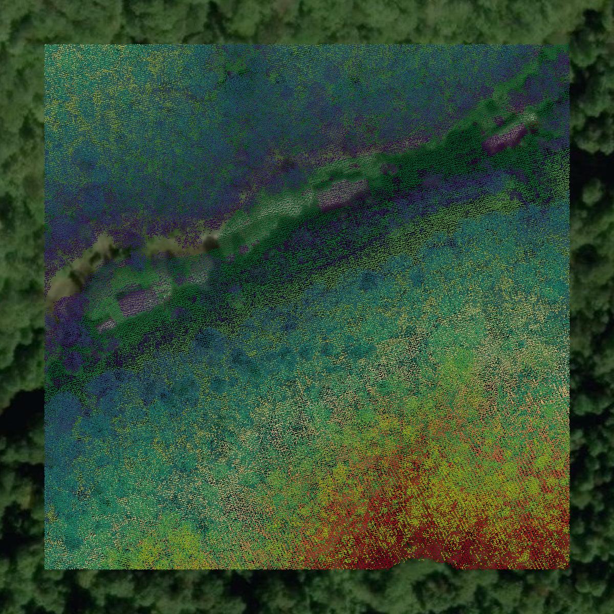 This image shows a LiDAR point cloud in Leslie County created using GIS data in Equator.