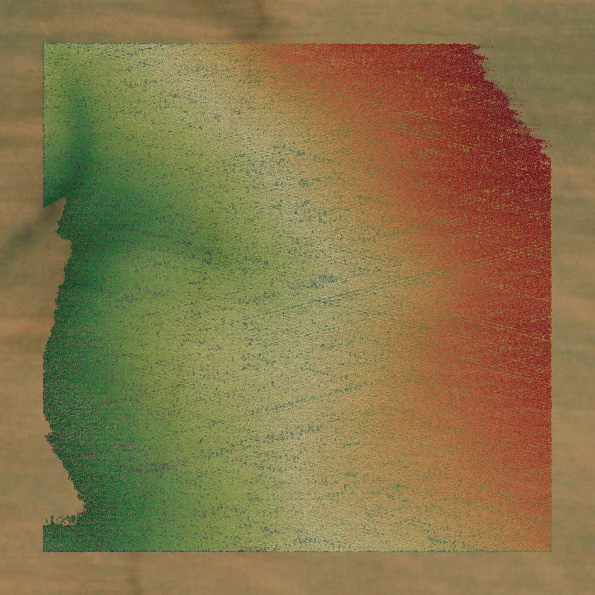 This image shows a LiDAR point cloud in Logan County created using GIS data in Equator.