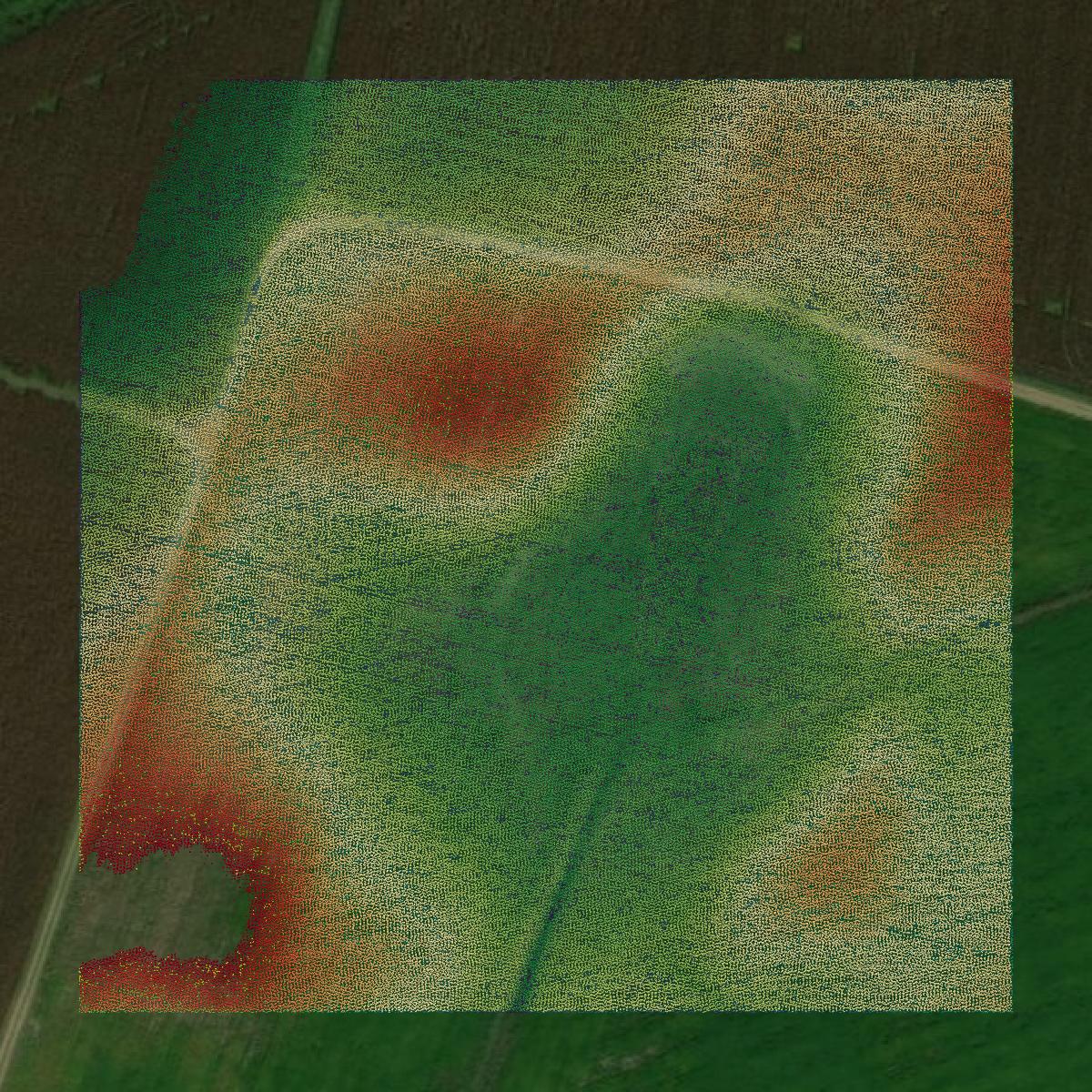 This image shows a LiDAR point cloud in Lyon County created using GIS data in Equator.