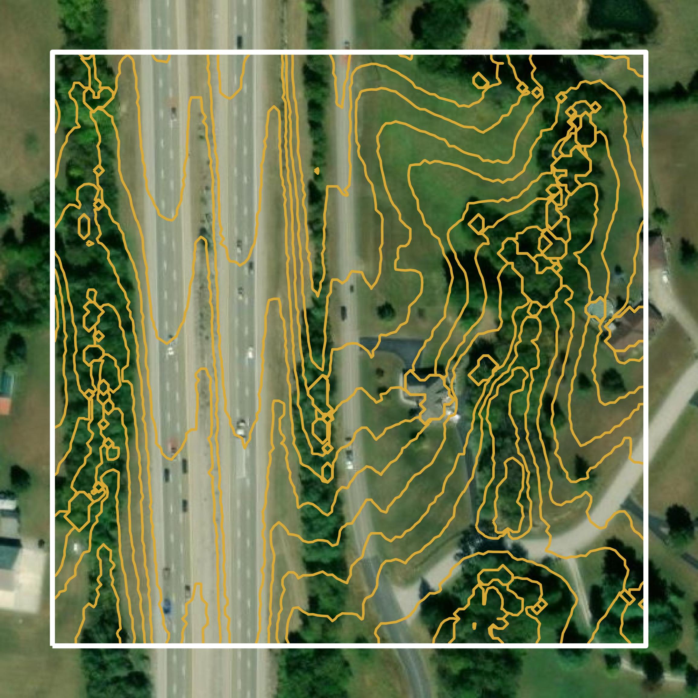 This image shows a contour map in Madison County created using GIS data in Equator.