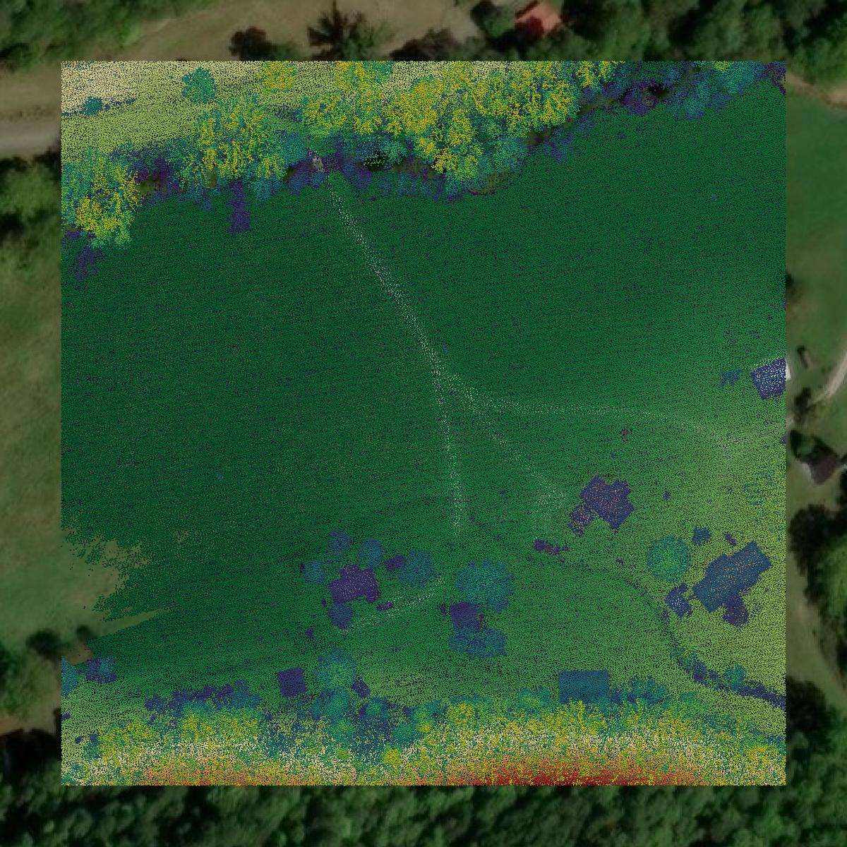 This image shows a LiDAR point cloud in Magoffin County created using GIS data in Equator.