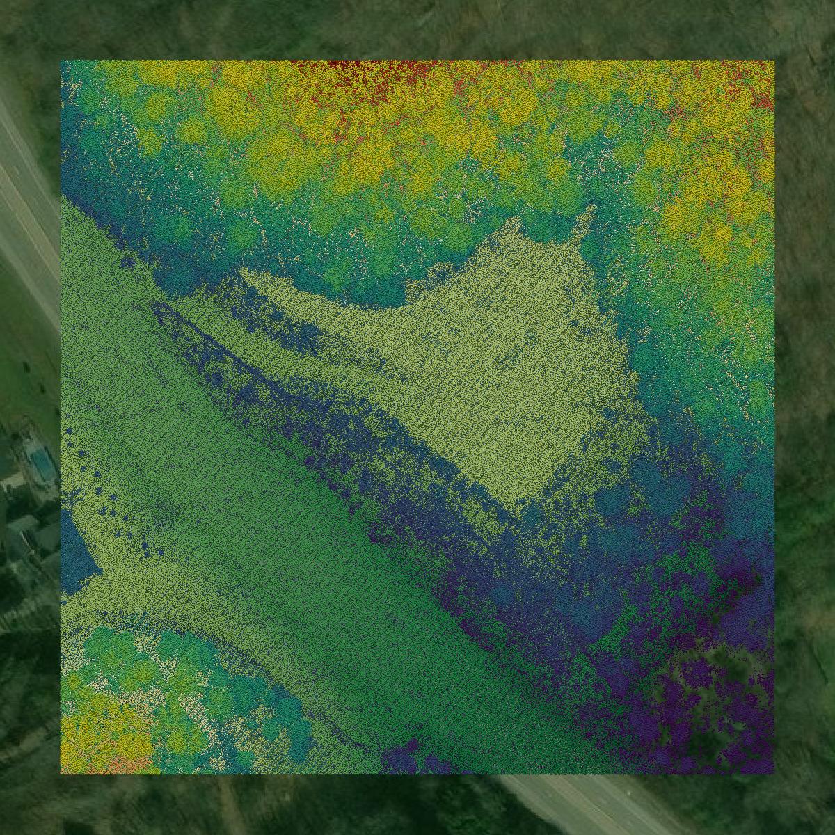 This image shows a LiDAR point cloud in Martin County created using GIS data in Equator.