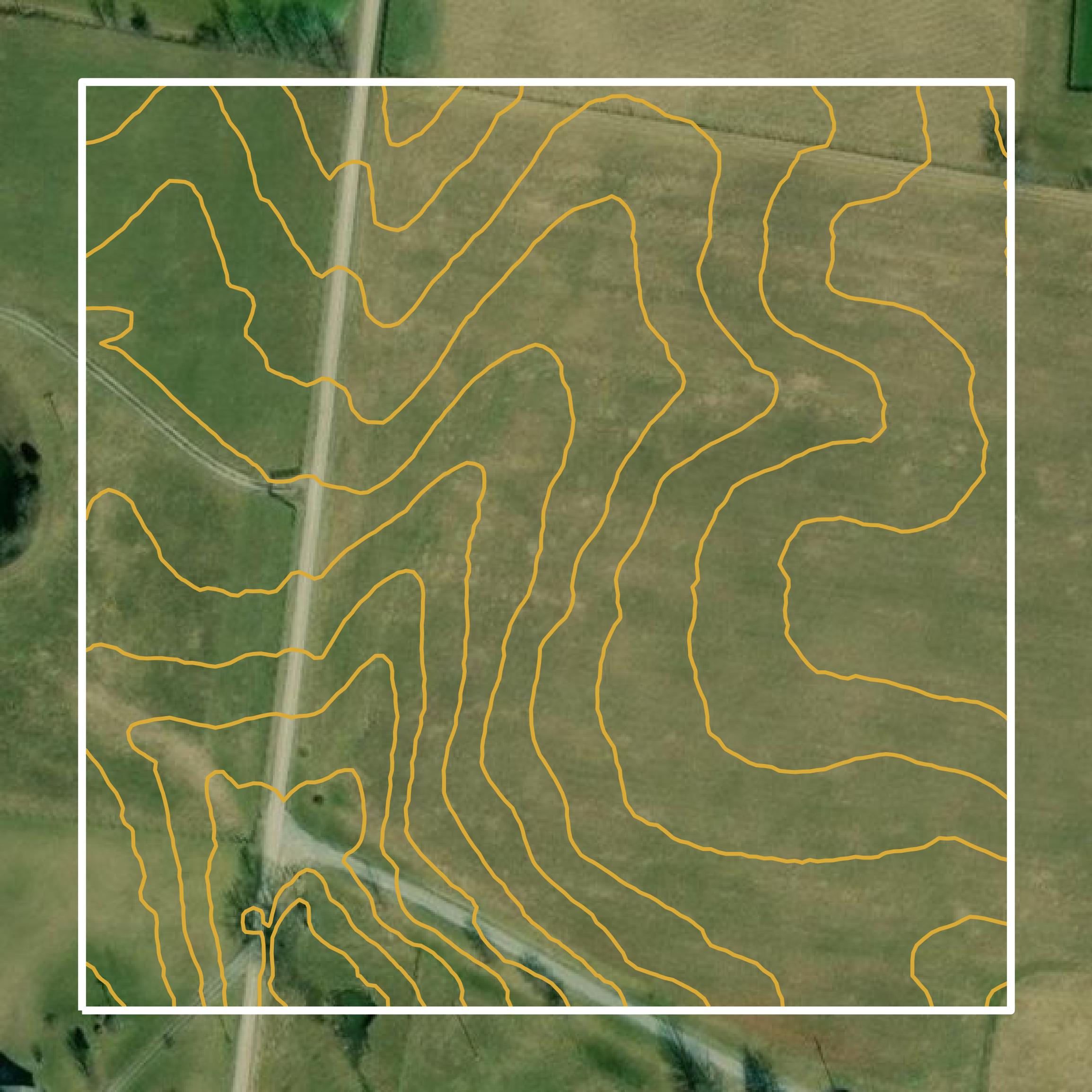 This image shows a contour map in Mason County created using GIS data in Equator.