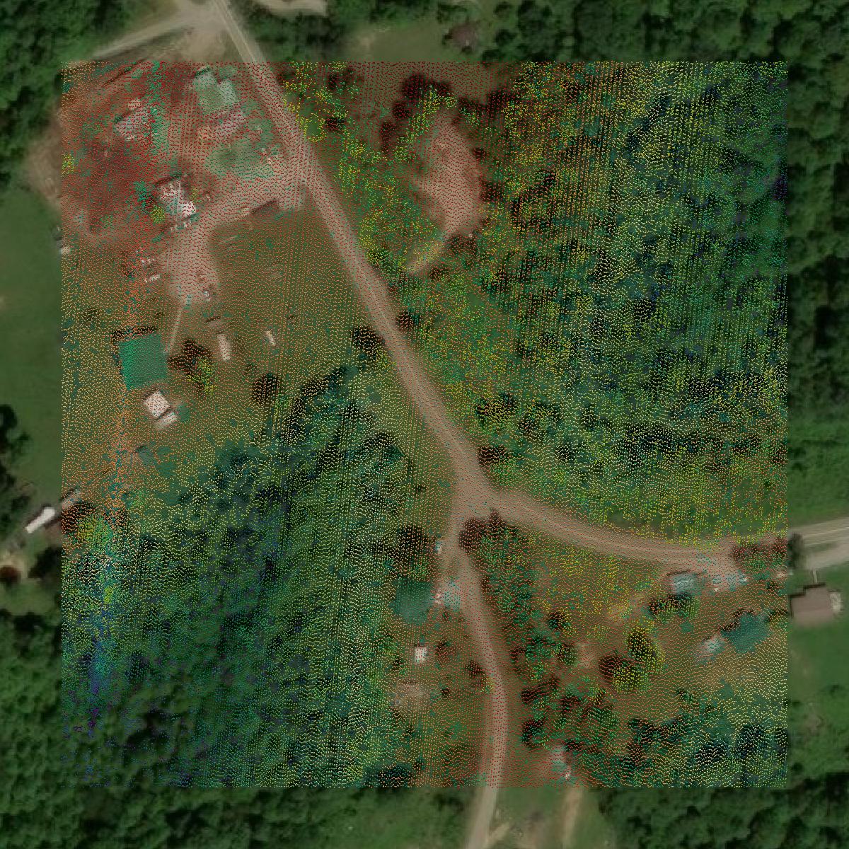 This image shows a LiDAR point cloud in McCreary County created using GIS data in Equator.