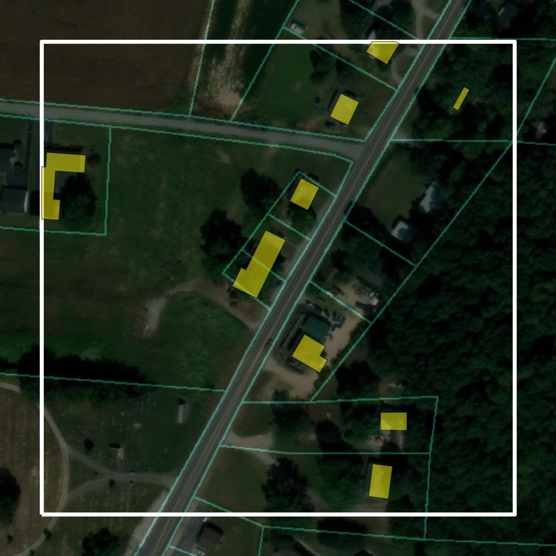 This image shows parcel and building data in McLean County created using GIS data in Equator.