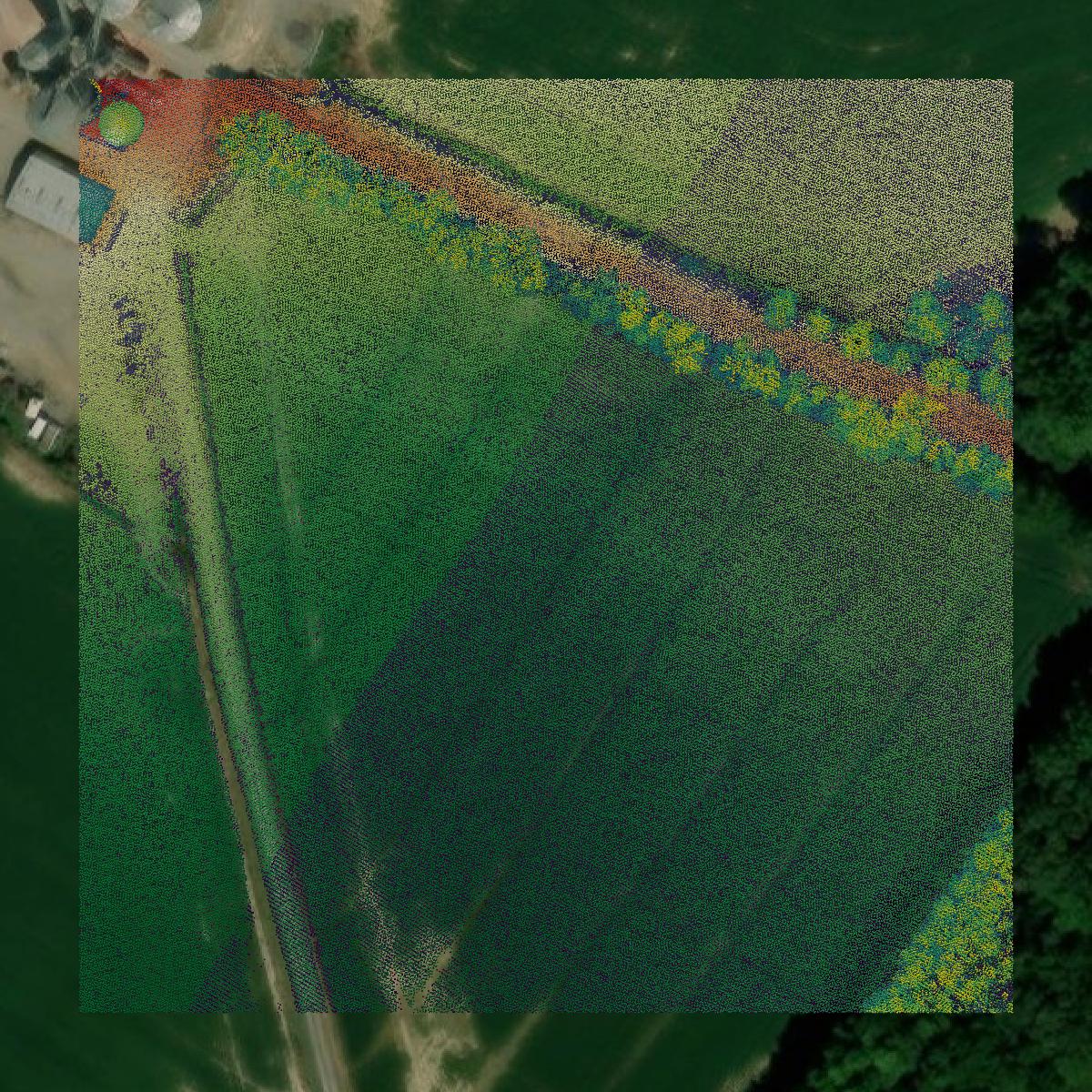 This image shows a LiDAR point cloud in McLean County created using GIS data in Equator.