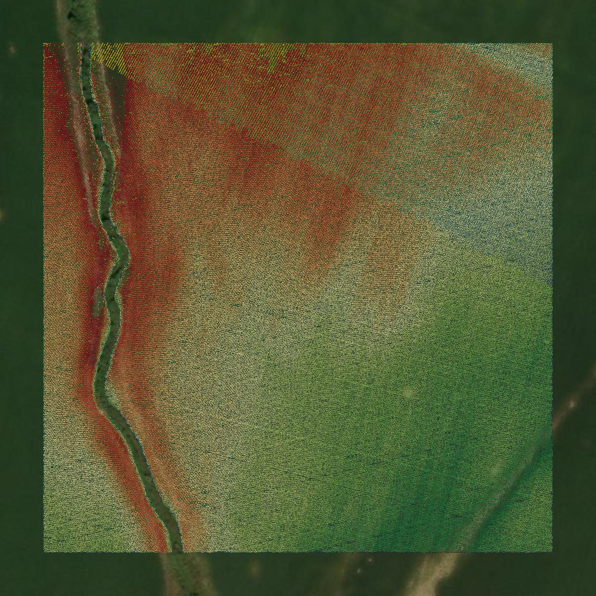 This image shows a LiDAR point cloud in McLean County created using GIS data in Equator.