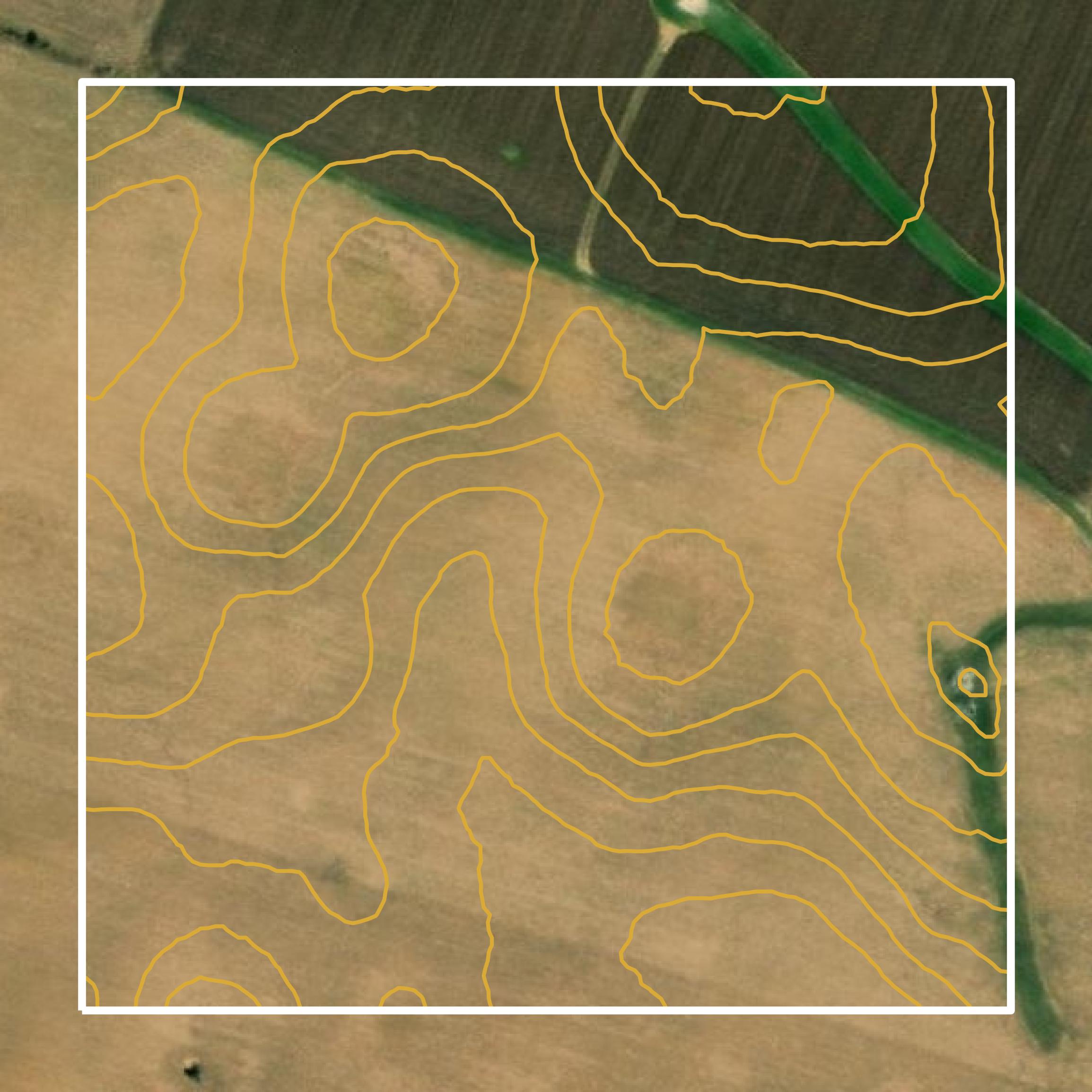 This image shows a contour map in Meade County created using GIS data in Equator.