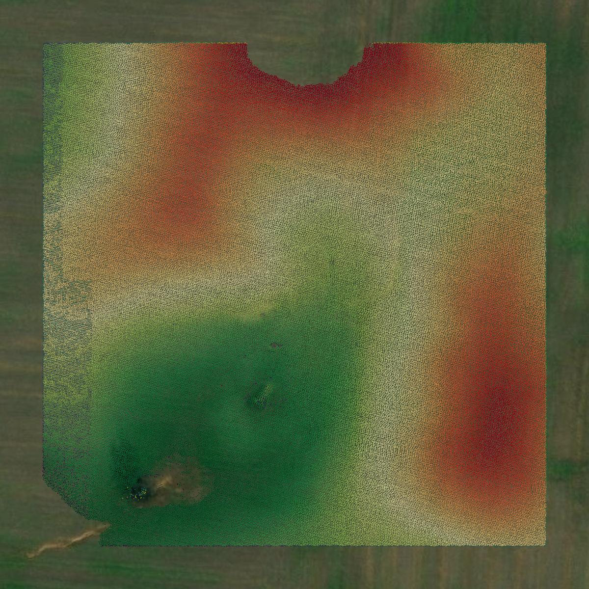 This image shows a LiDAR point cloud in Meade County created using GIS data in Equator.