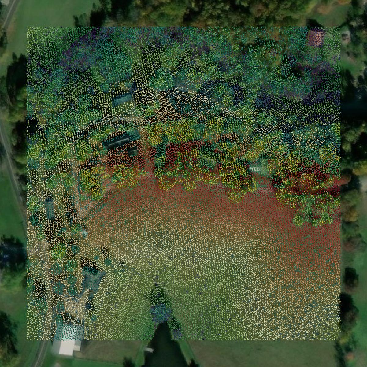 This image shows a LiDAR point cloud in Menifee County created using GIS data in Equator.