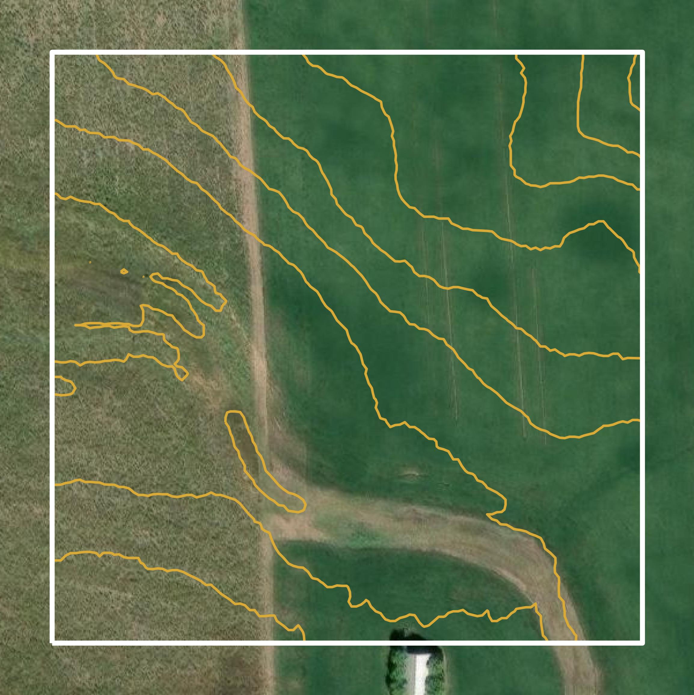 This image shows a contour map in Mercer County created using GIS data in Equator.