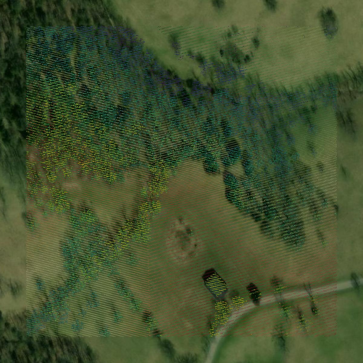 This image shows a LiDAR point cloud in Mercer County created using GIS data in Equator.