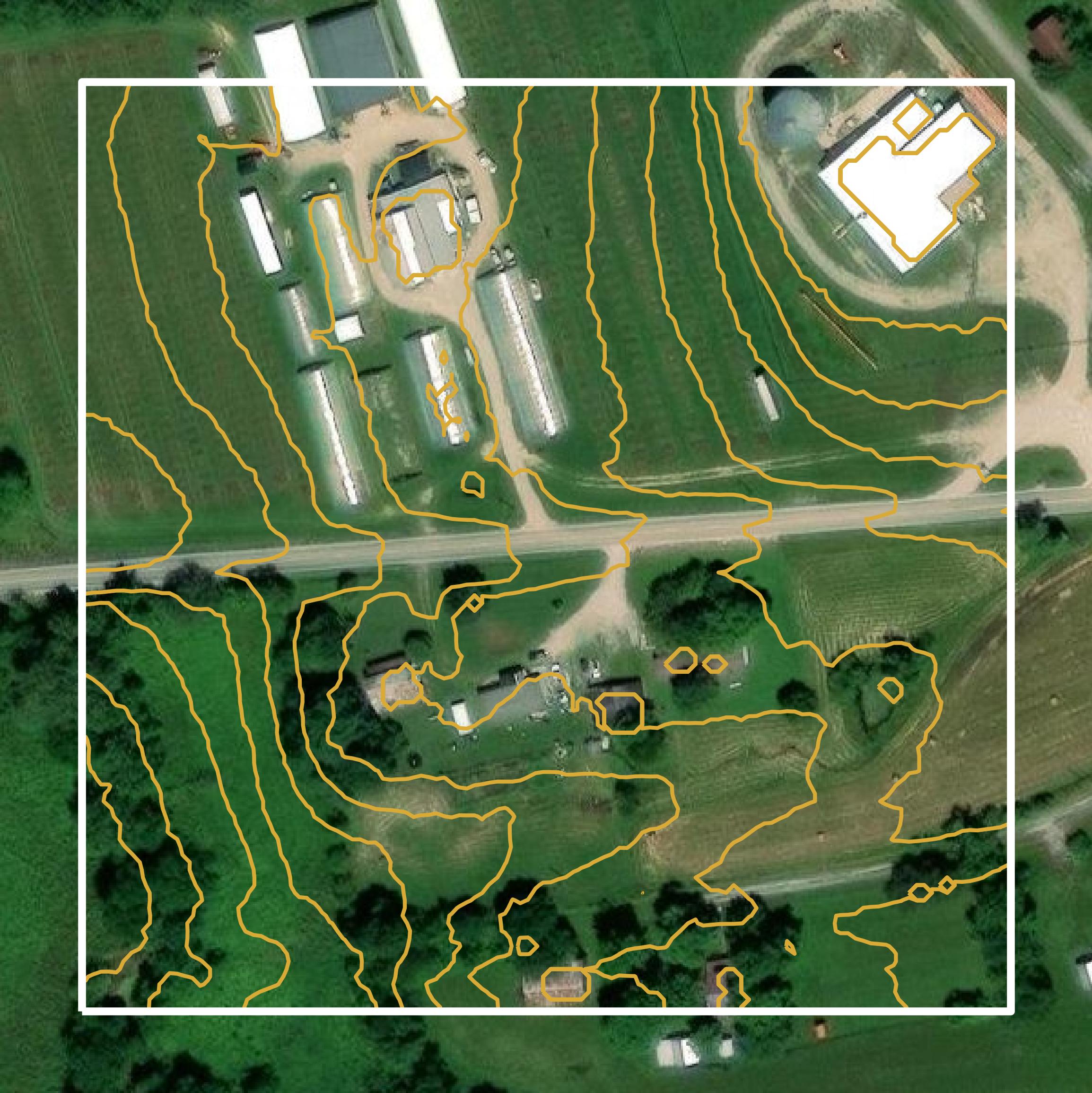 This image shows a contour map in Metcalfe County created using GIS data in Equator.
