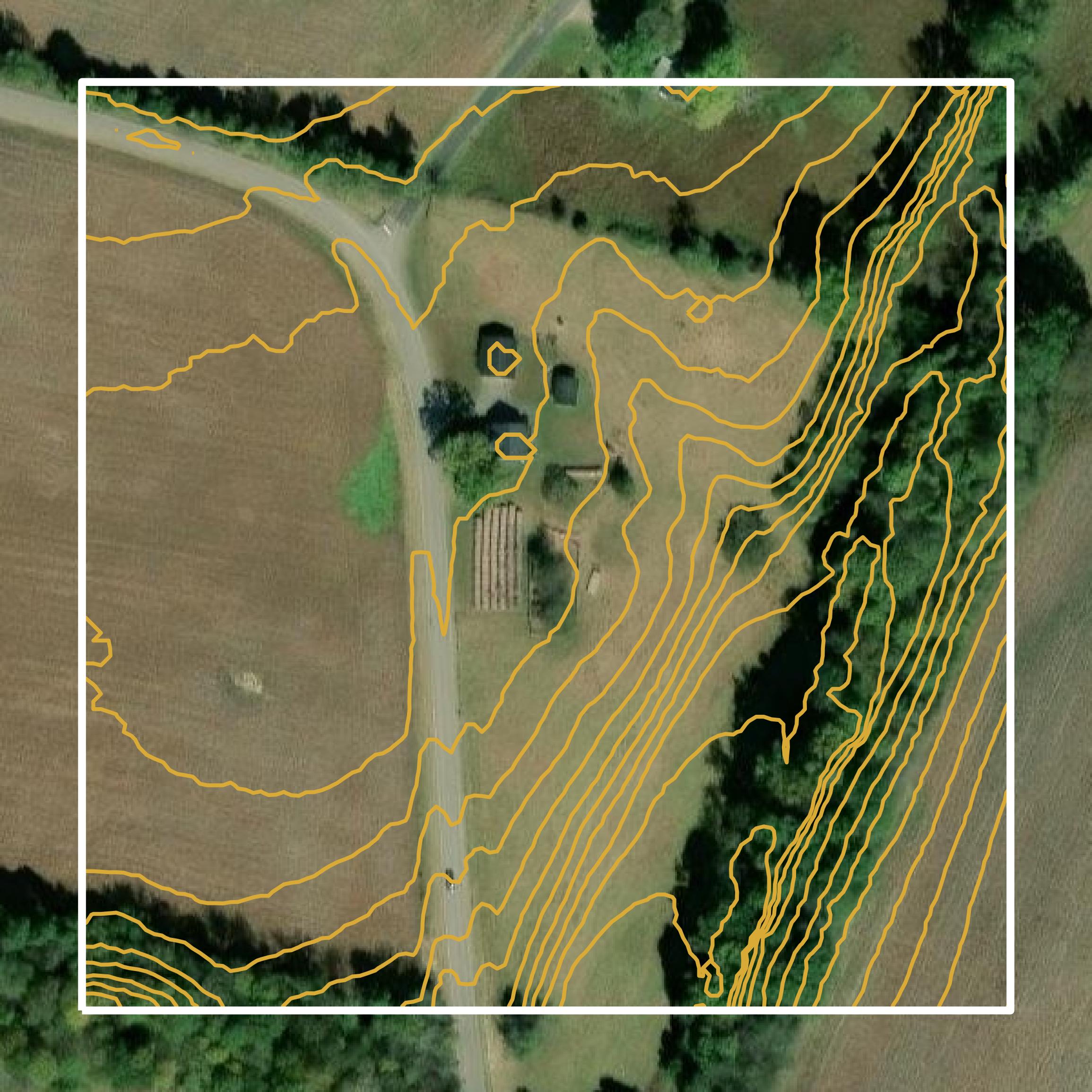 This image shows a contour map in Monroe County created using GIS data in Equator.