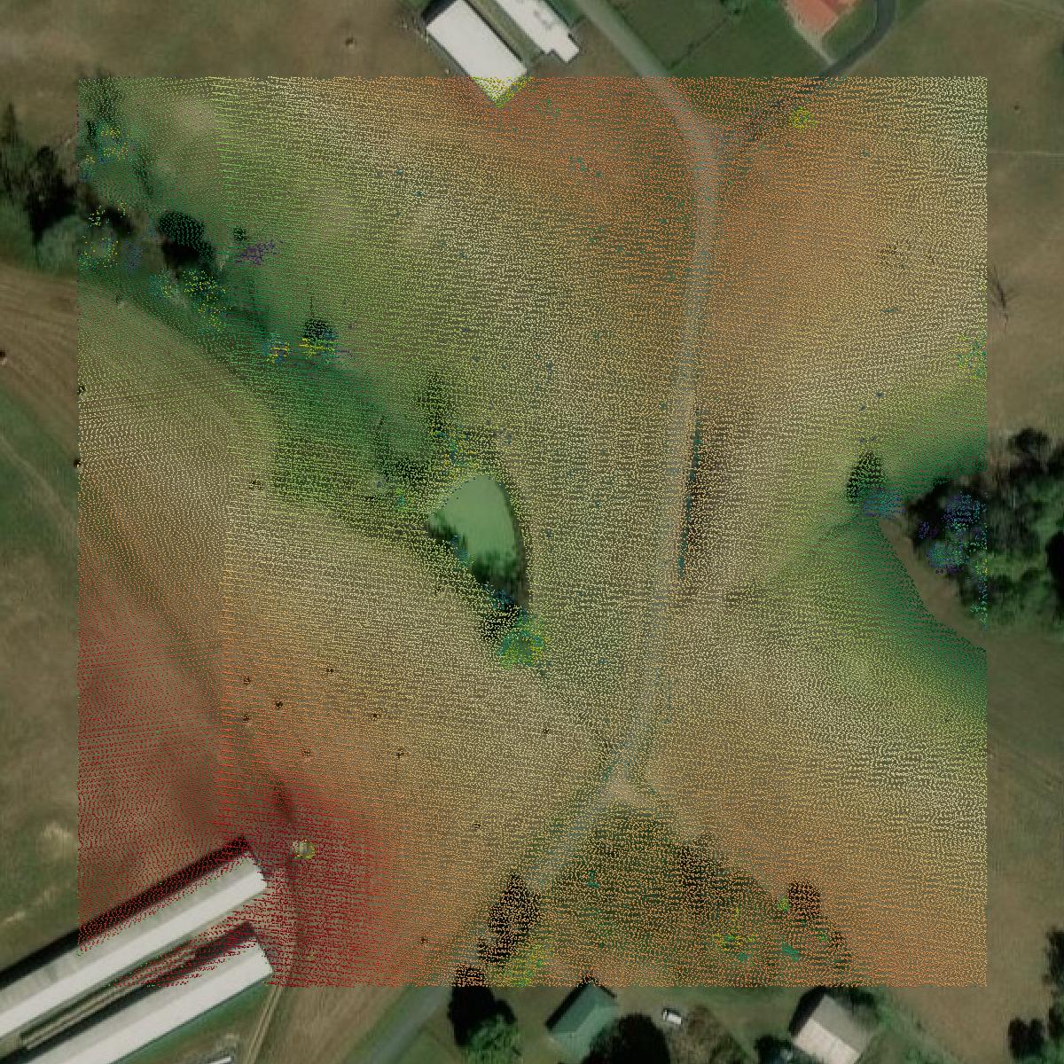 This image shows a LiDAR point cloud in Monroe County created using GIS data in Equator.