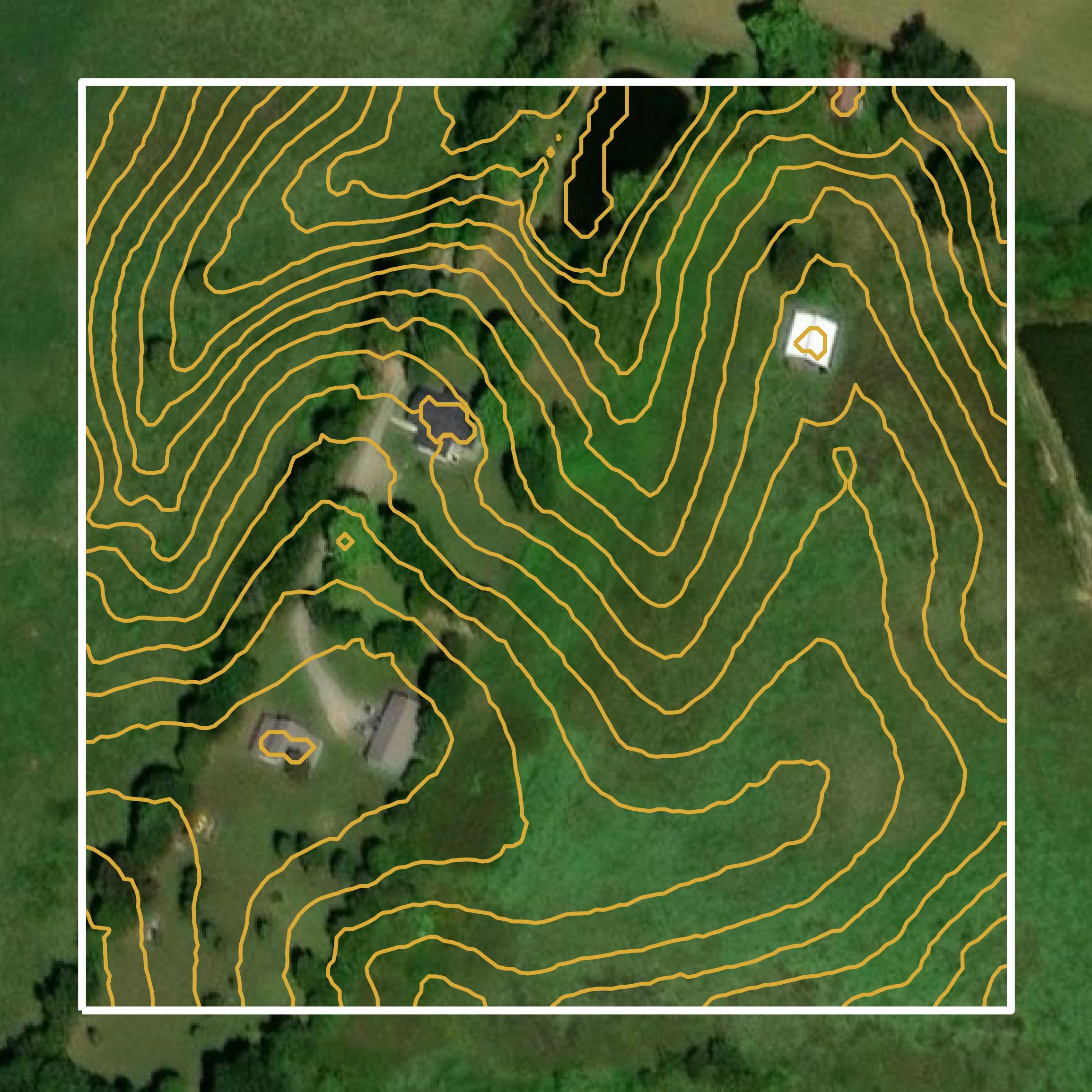 This image shows a contour map in Muhlenberg County created using GIS data in Equator.