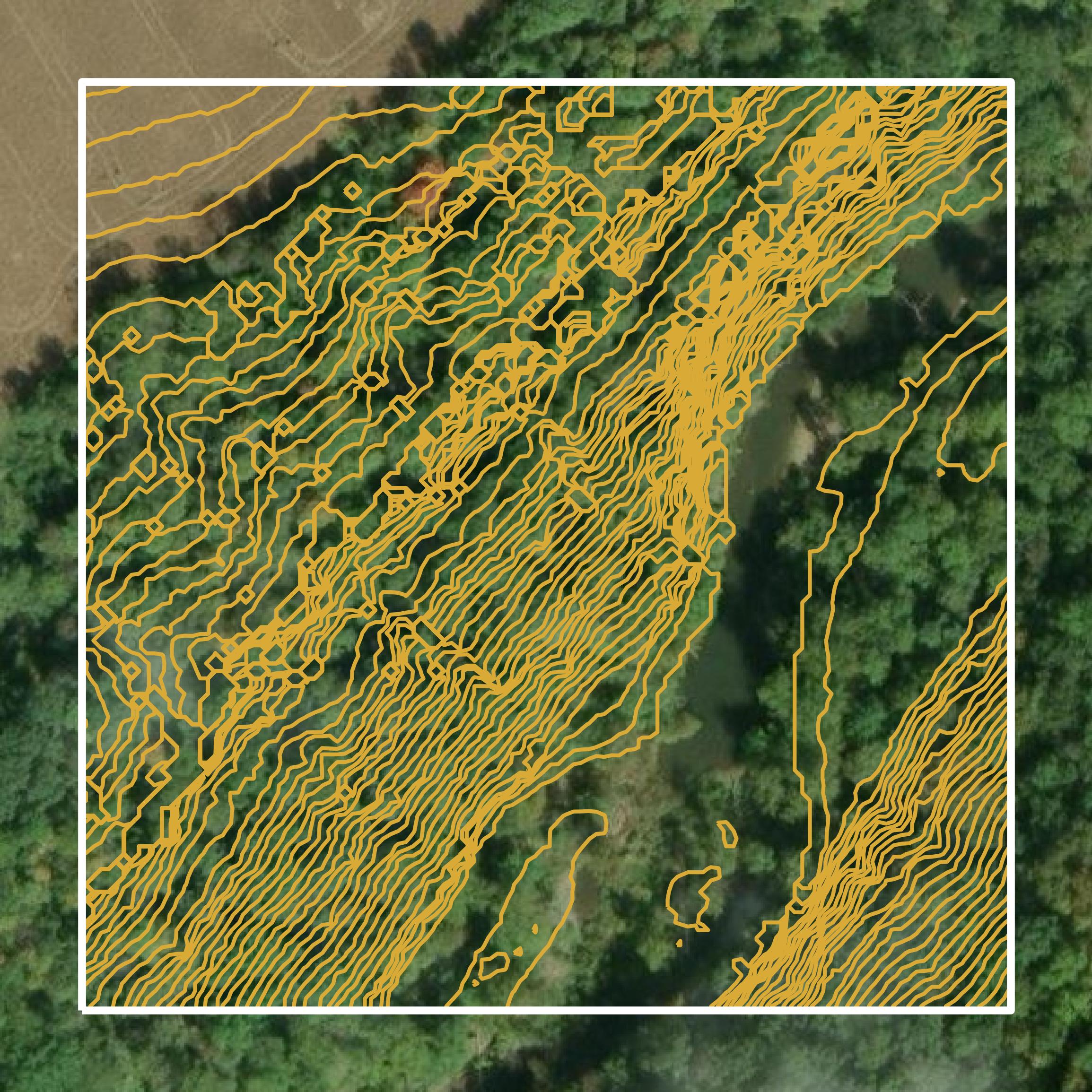 This image shows a contour map in Oldham County created using GIS data in Equator.