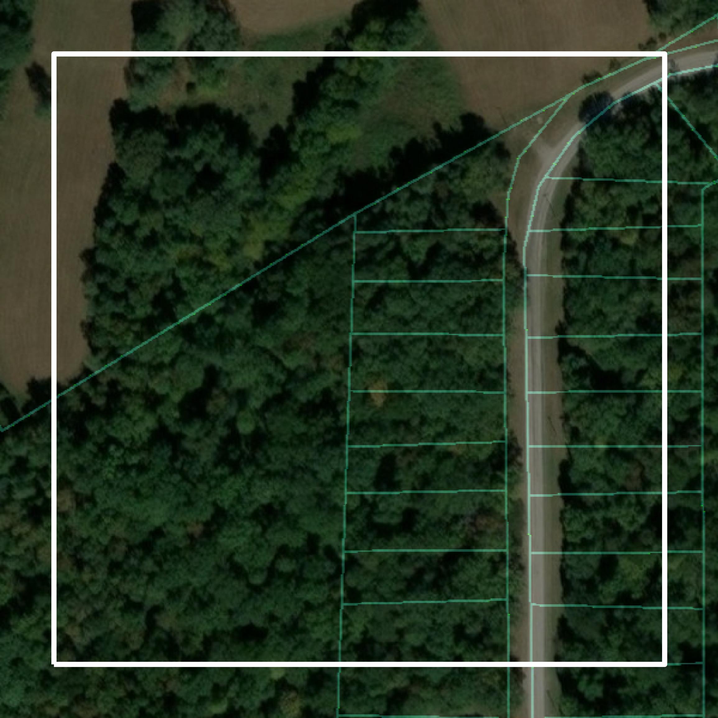 This image shows parcel and building data in Owen County created using GIS data in Equator.