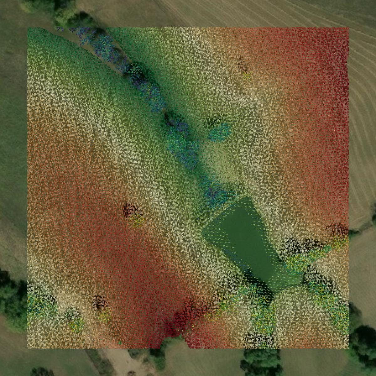 This image shows a LiDAR point cloud in Owen County created using GIS data in Equator.