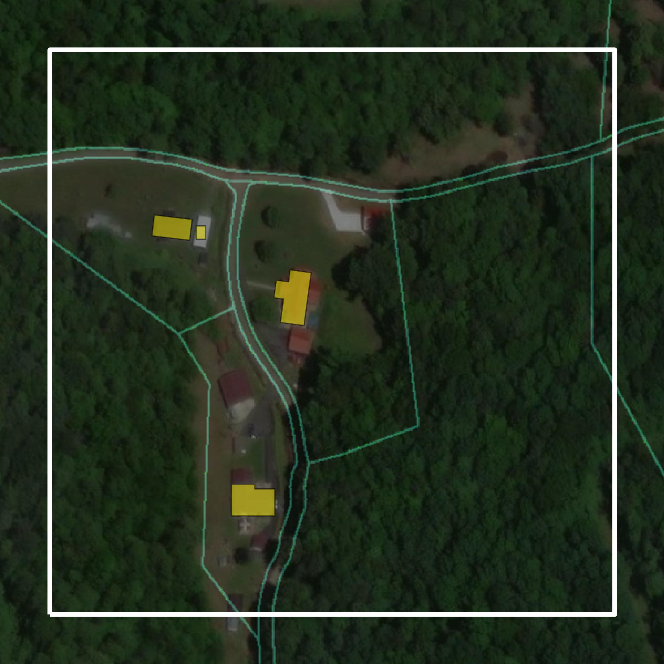 This image shows parcel and building data in Pike County created using GIS data in Equator.