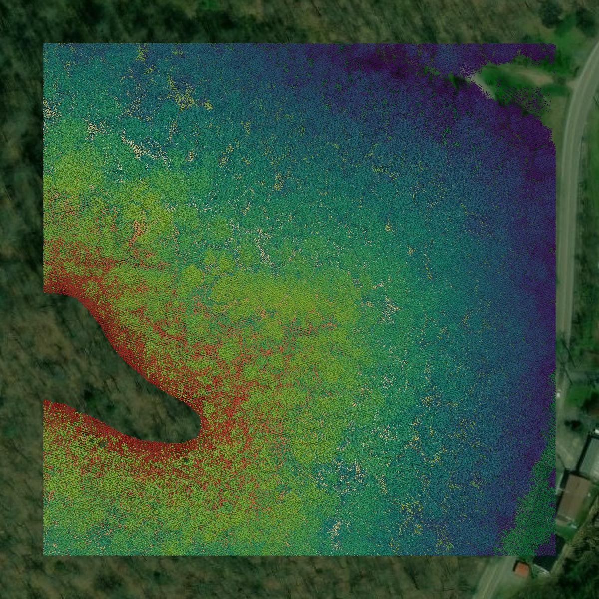This image shows a LiDAR point cloud in Pike County created using GIS data in Equator.
