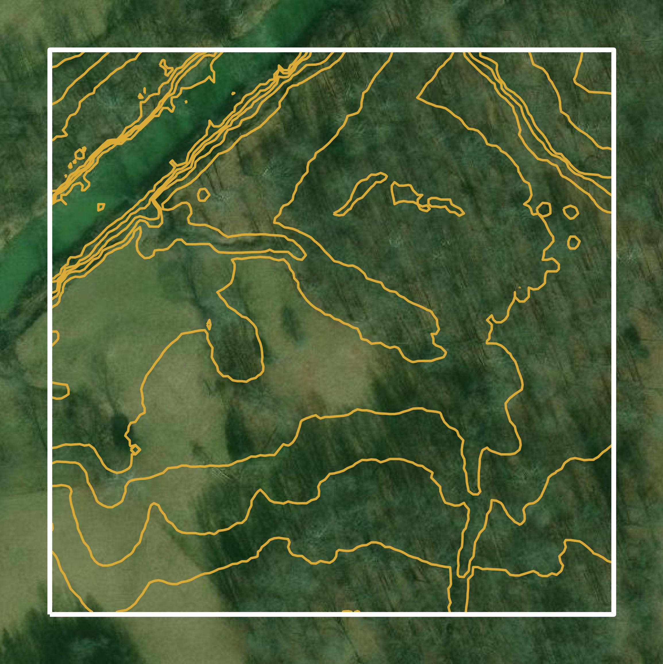 This image shows a contour map in Powell County created using GIS data in Equator.