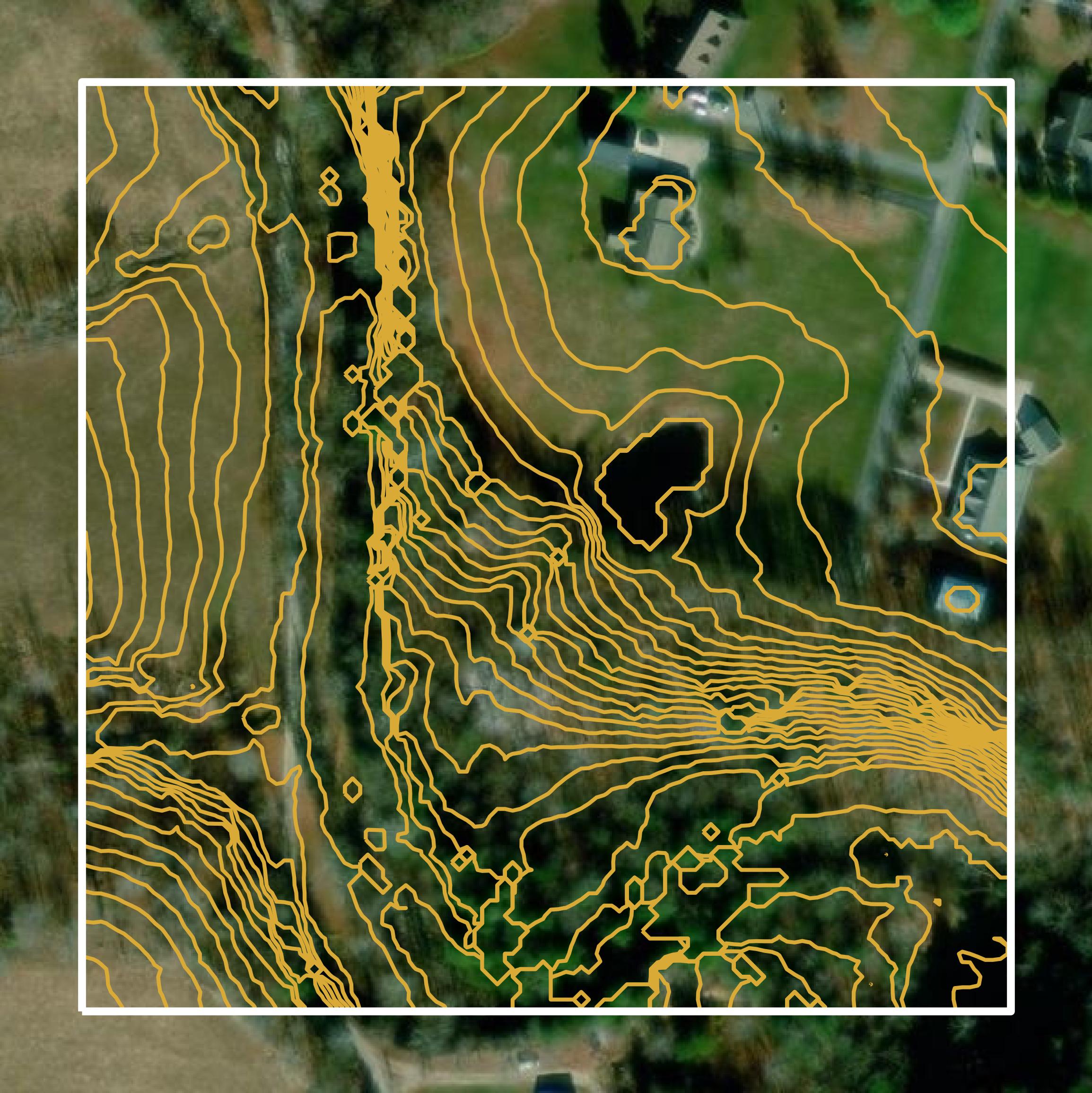 This image shows a contour map in Pulaski County created using GIS data in Equator.