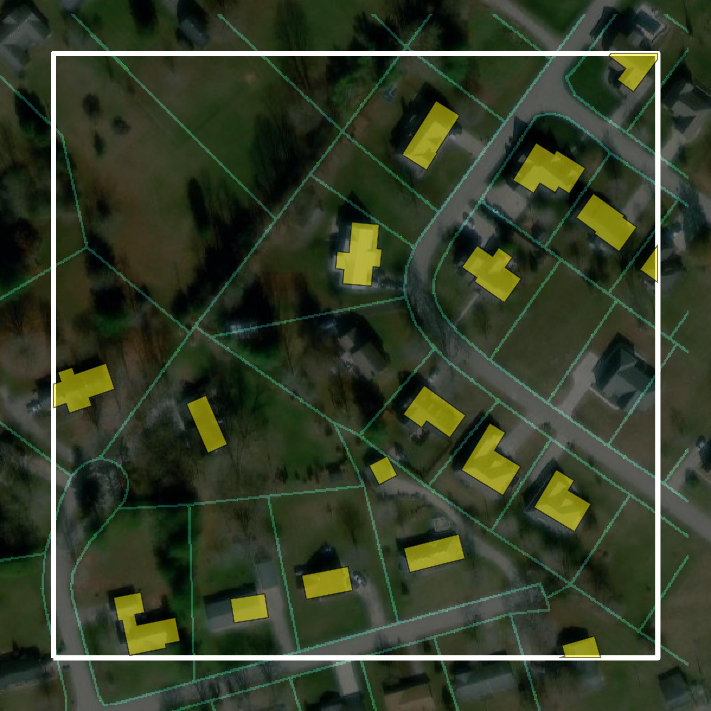 This image shows parcel and building data in Pulaski County created using GIS data in Equator.
