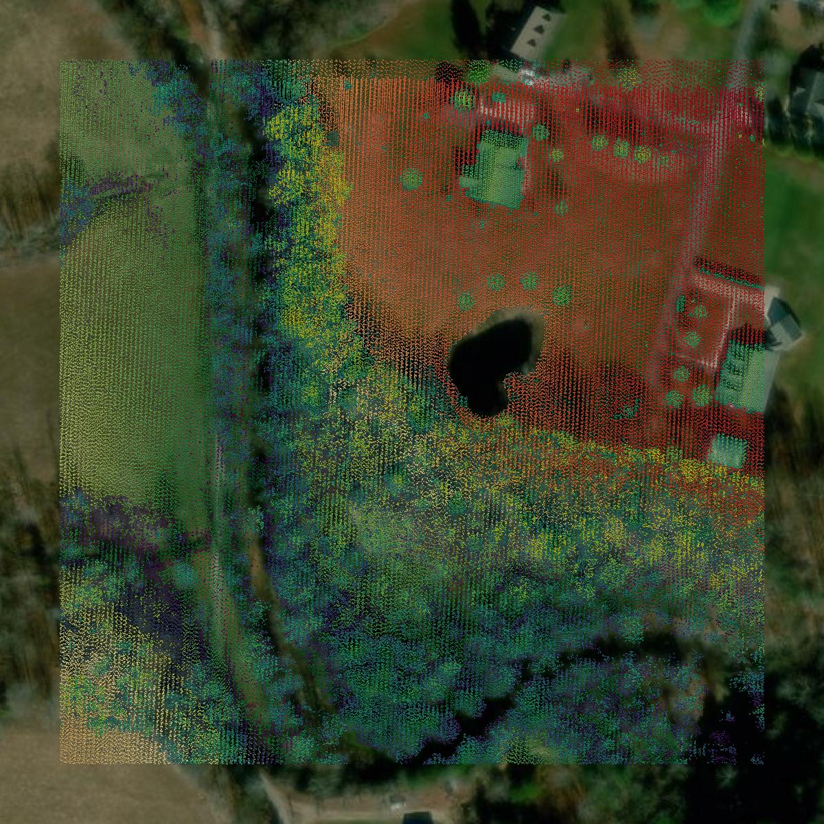 This image shows a LiDAR point cloud in Pulaski County created using GIS data in Equator.